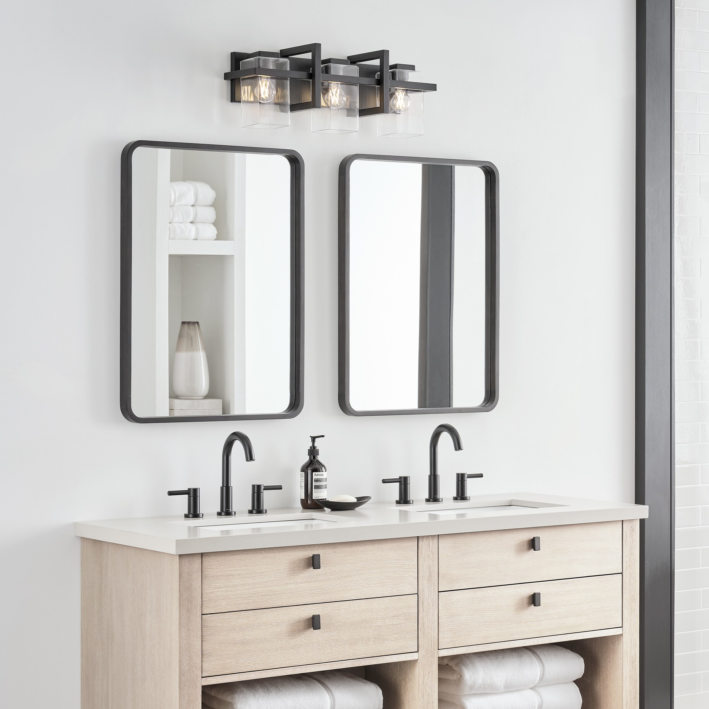 Mitte Midnight Black 3-Light Industrial Bath Vanity with Clear Glass