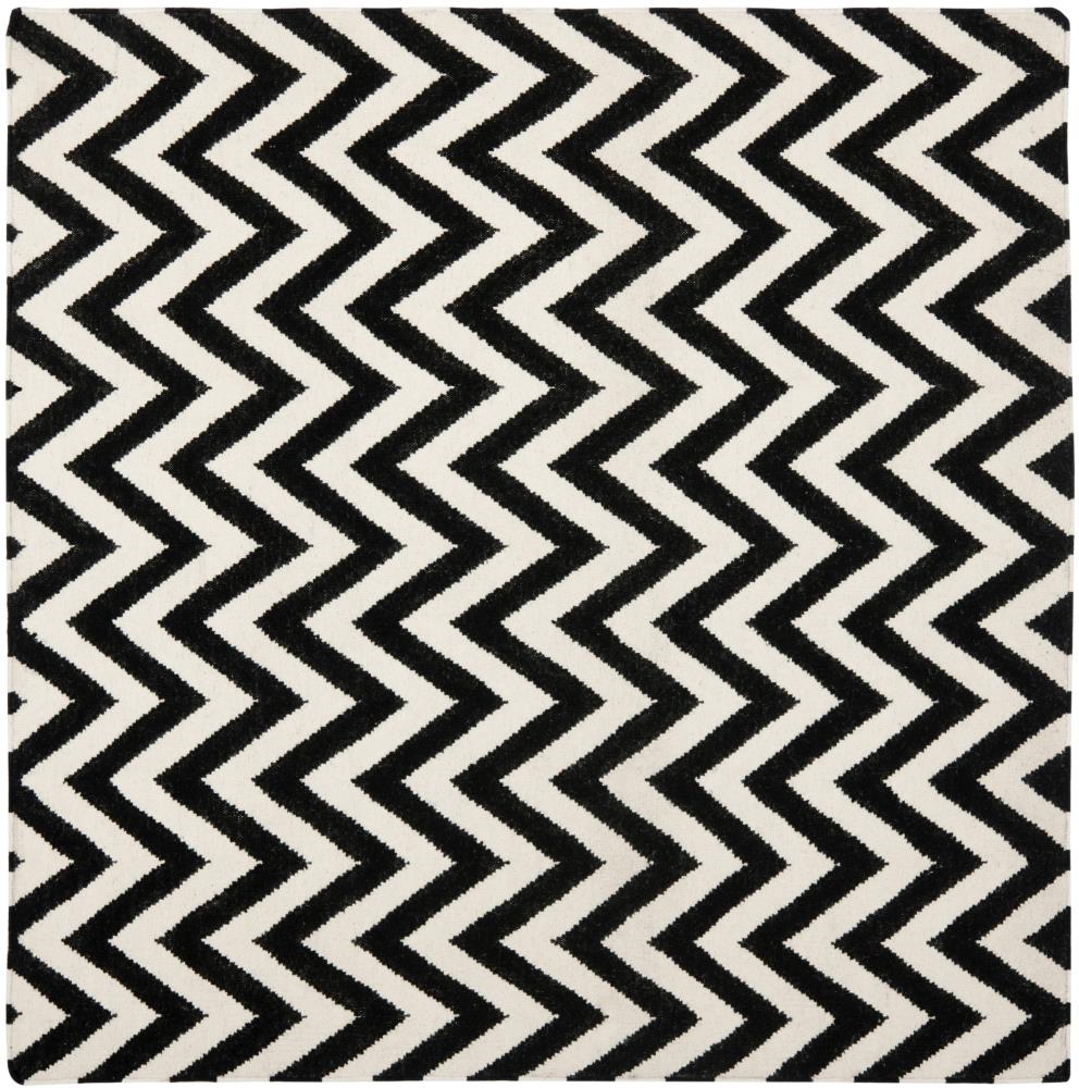 Safavieh DHU557L-8SQ Dhurries Farrah 8 x 8 (ft) Wool Black/Ivory Square Indoor Chevron Coastal Area rug
