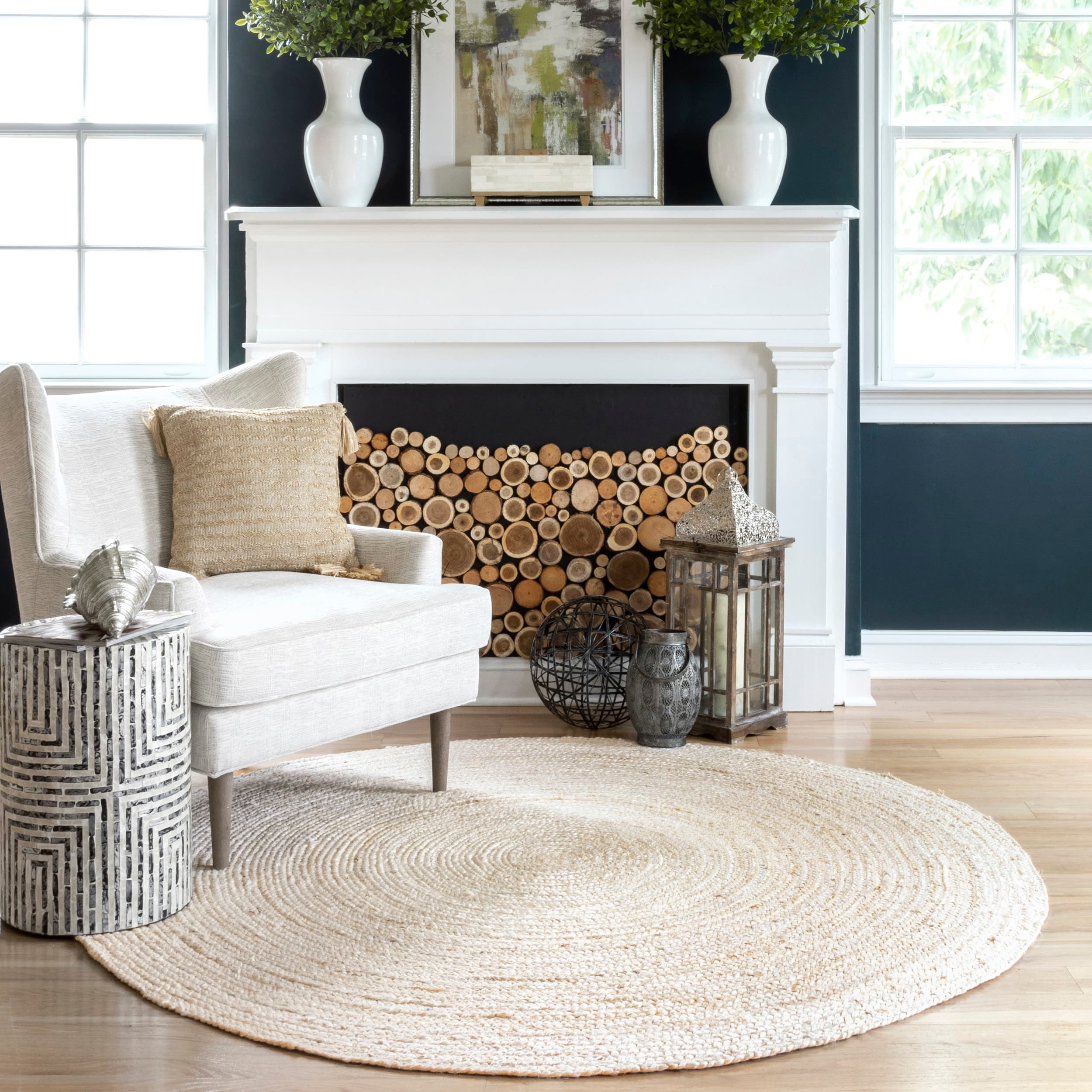 nuLOOM TAJT03B-404R Natura 4 x 4 (ft) Flatweave Jute Off White Round Indoor Solid Farmhouse/Cottage Area rug