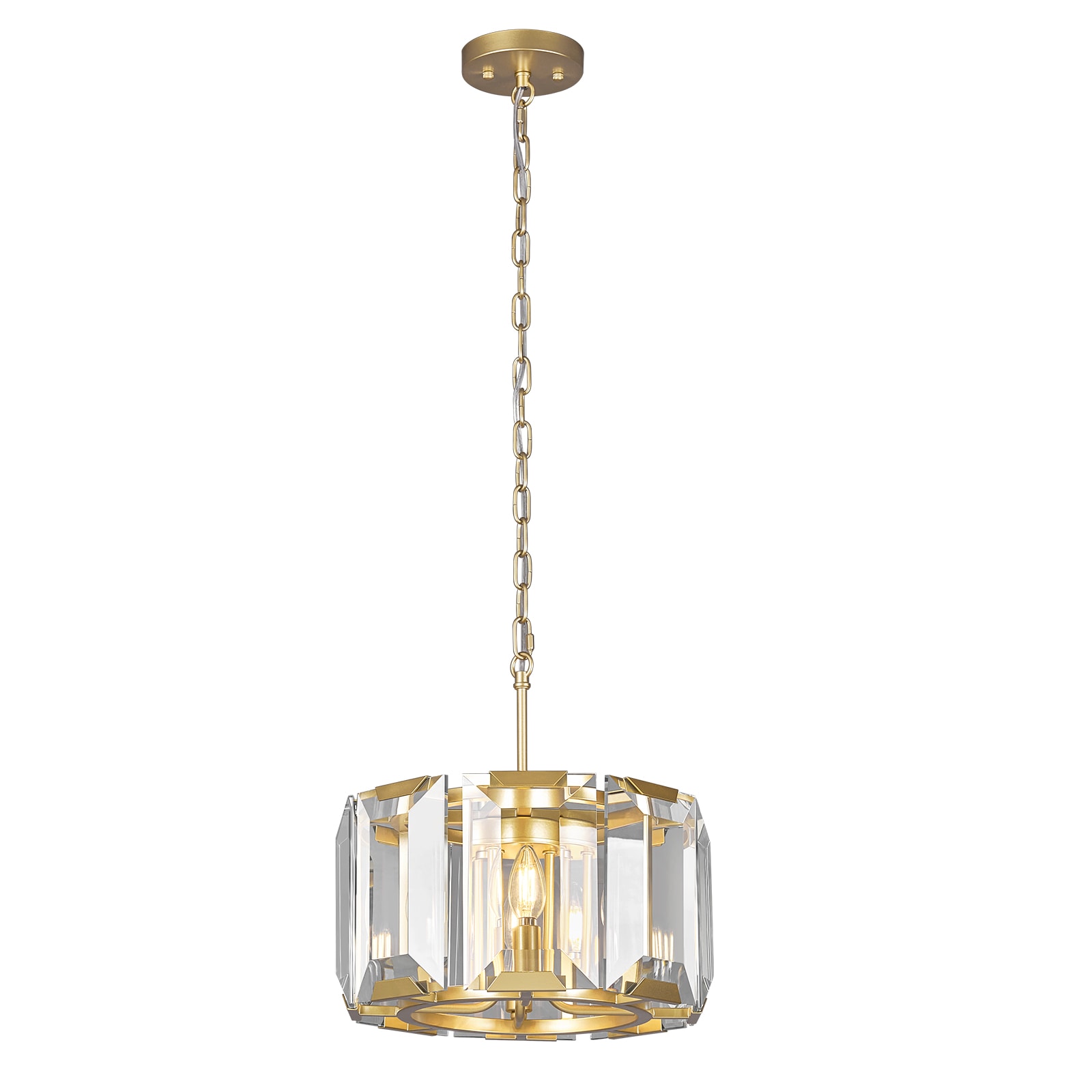 ZHLLMQ Modern 13.77 in 4-Light Gold Round Clear Crystal Hardwired Adjustable Chain Pendant Light Fixture for Kitchen Island Dining Room Decor