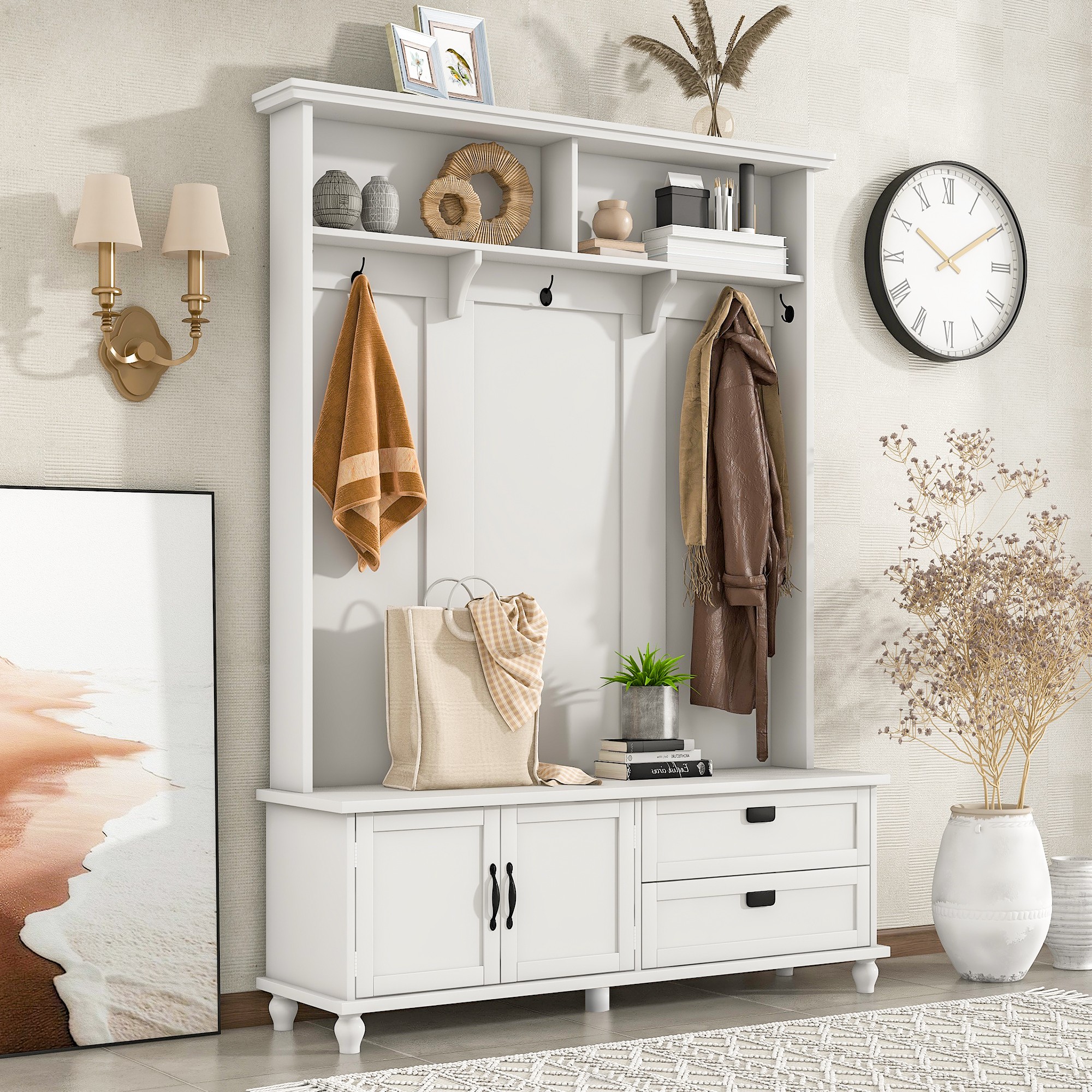 Yiekholo Casual 59-in Black Wood Hall Tree