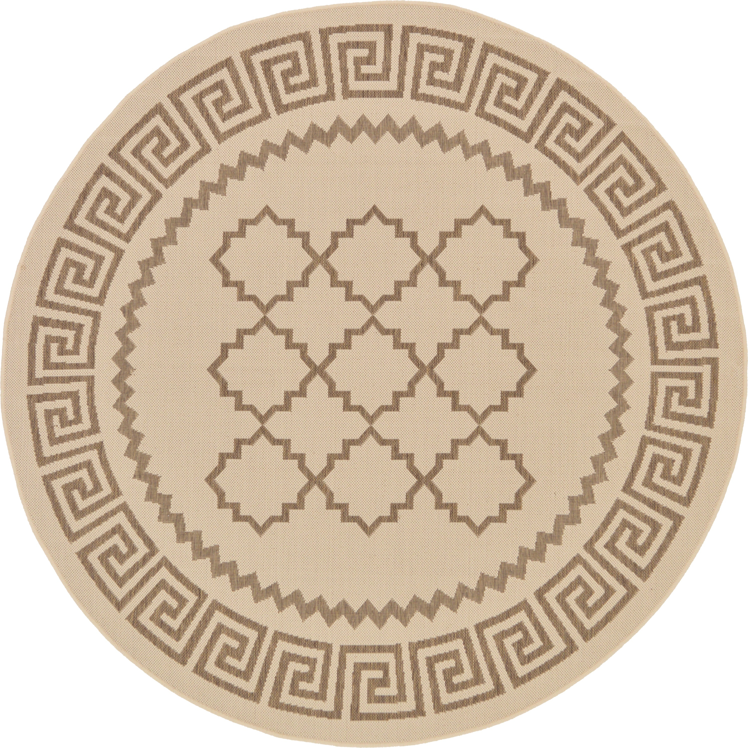 Unique Loom 3126670 Stars Outdoor 6 x 6 (ft) Loomed Polypropylene Beige Round Indoor/Outdoor Geometric Global Area rug