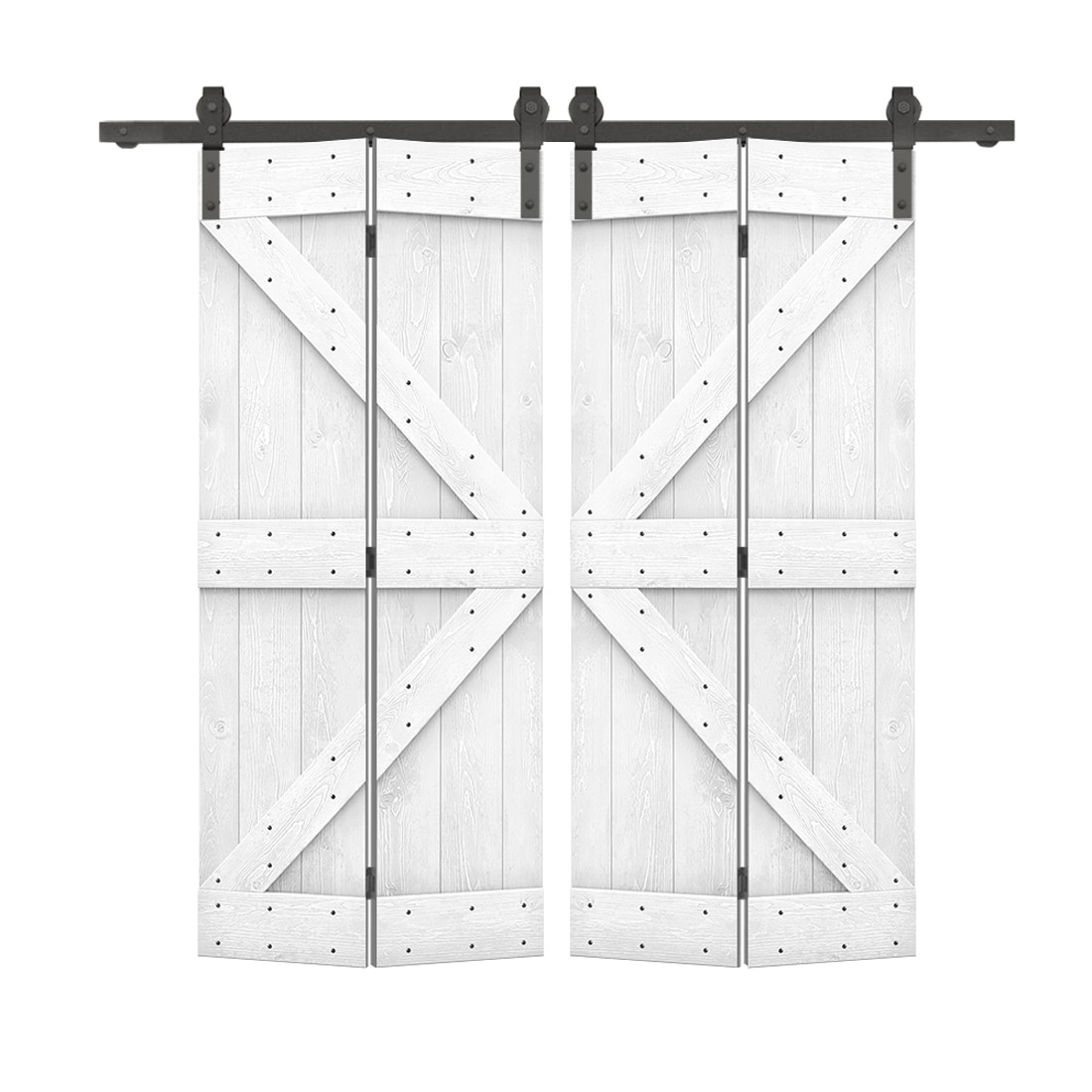 CALHOME BF1905S+K36WT2 72-in x 84-in White K-frame Pine Wood Solid core Double bifold Barn Door (Hardware Included)