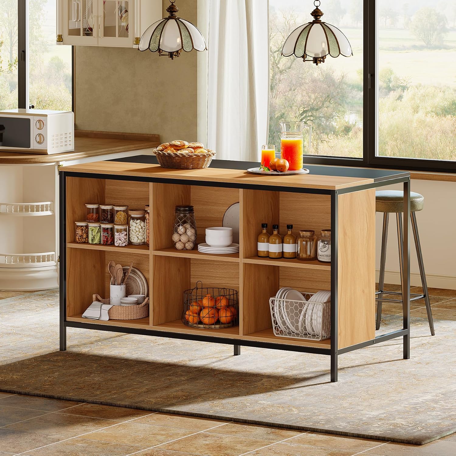 Tribesigns 62 in. Home Bar Cabinet Unit with 6 Spacious Cube