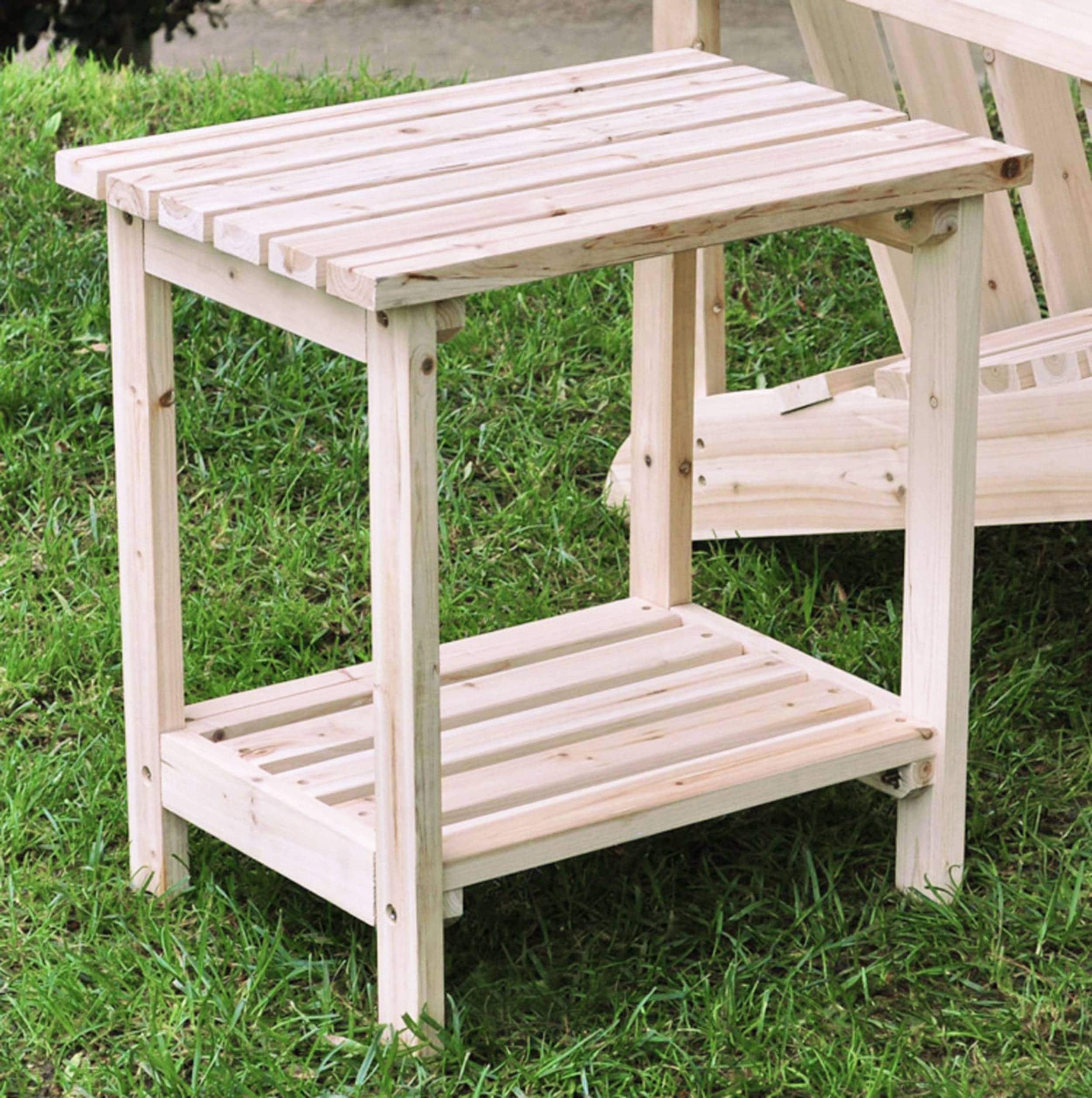 Natural Cedar Rectangular Outdoor Side Table with Shelf