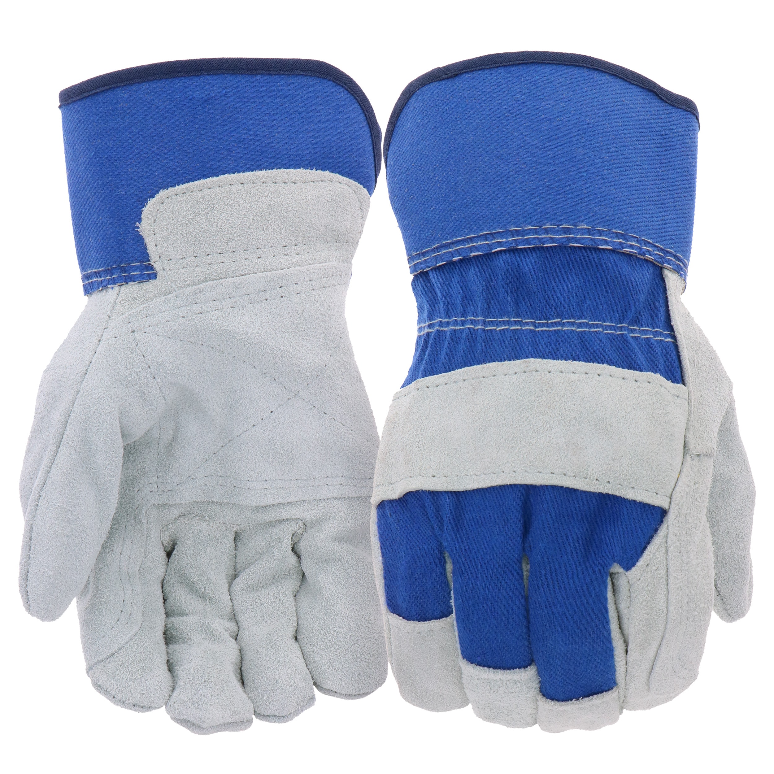 Rugged Blue Leather Palm General Purpose Work Gloves