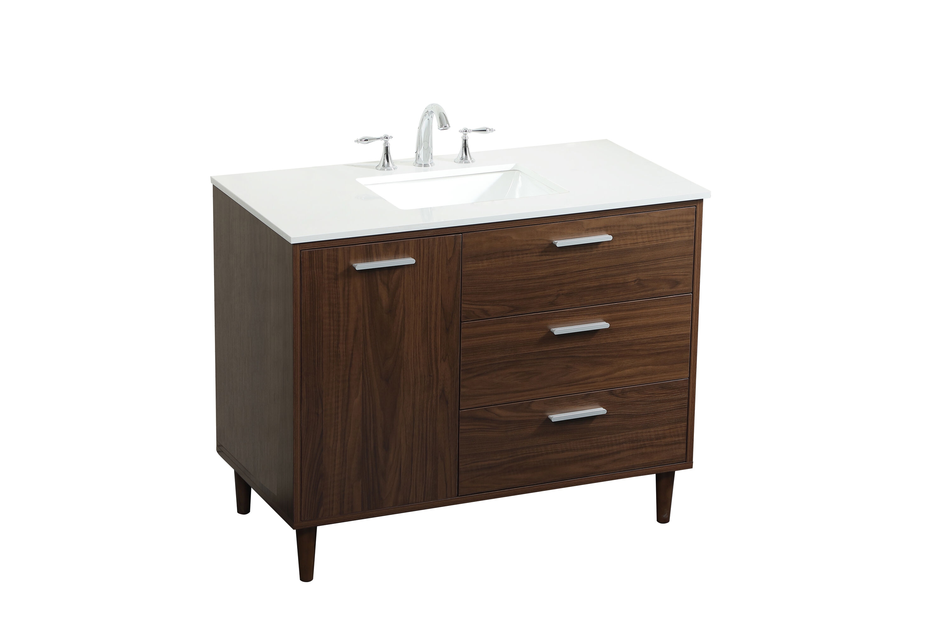 Walnut and Calacatta White 42" Single Vanity with Engineered Marble Top