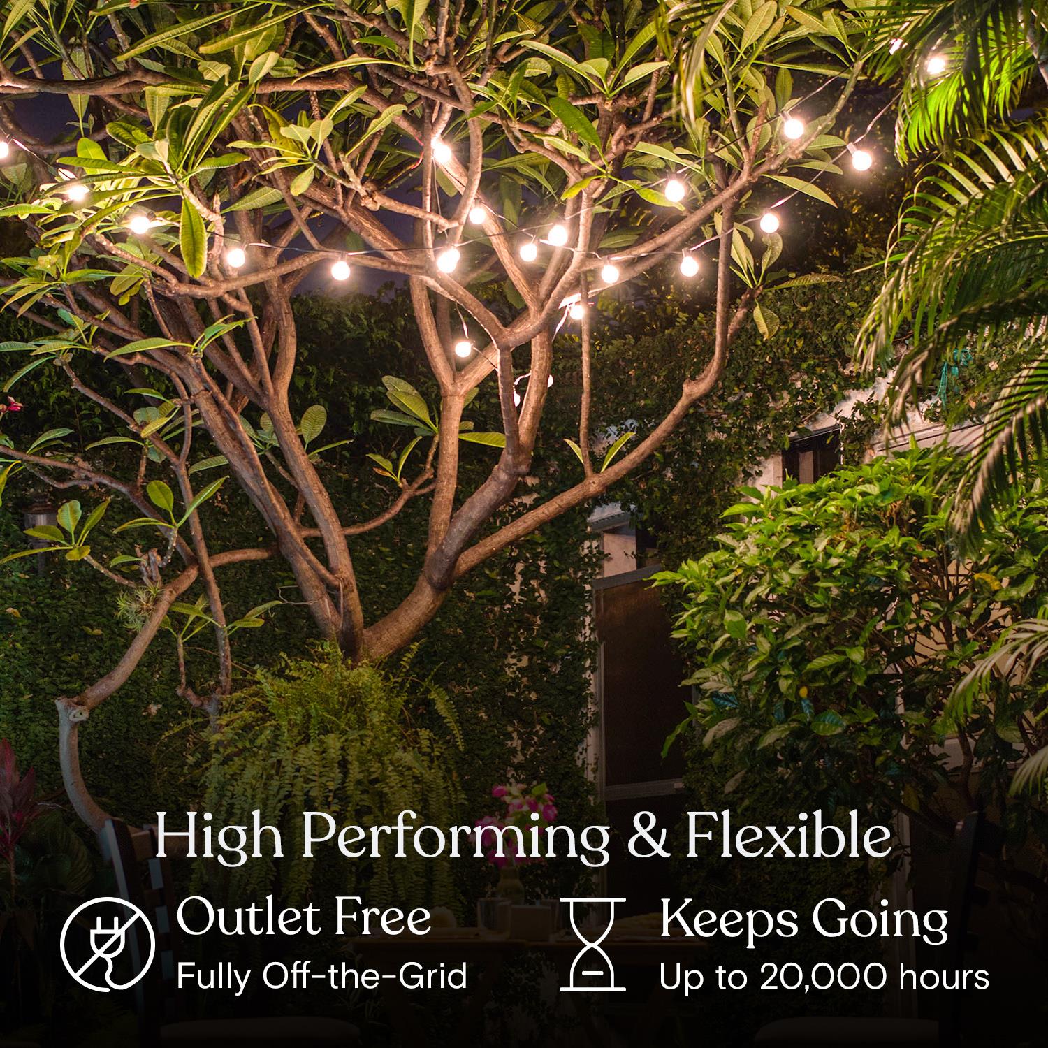 27 Ft Warm White Solar Powered LED Globe String Lights