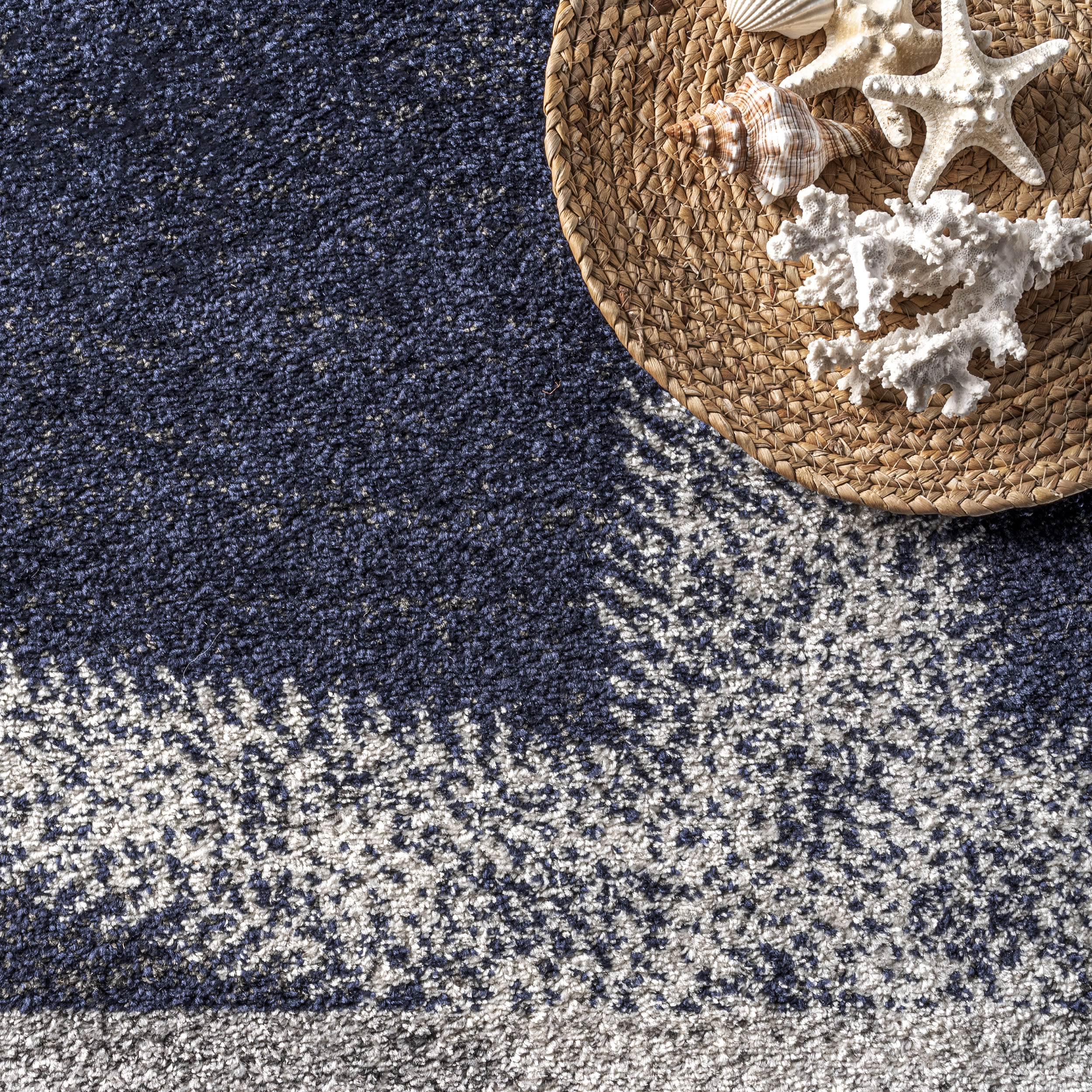 Coastal Charm Blue Stripe Synthetic Area Rug 5' x 8'
