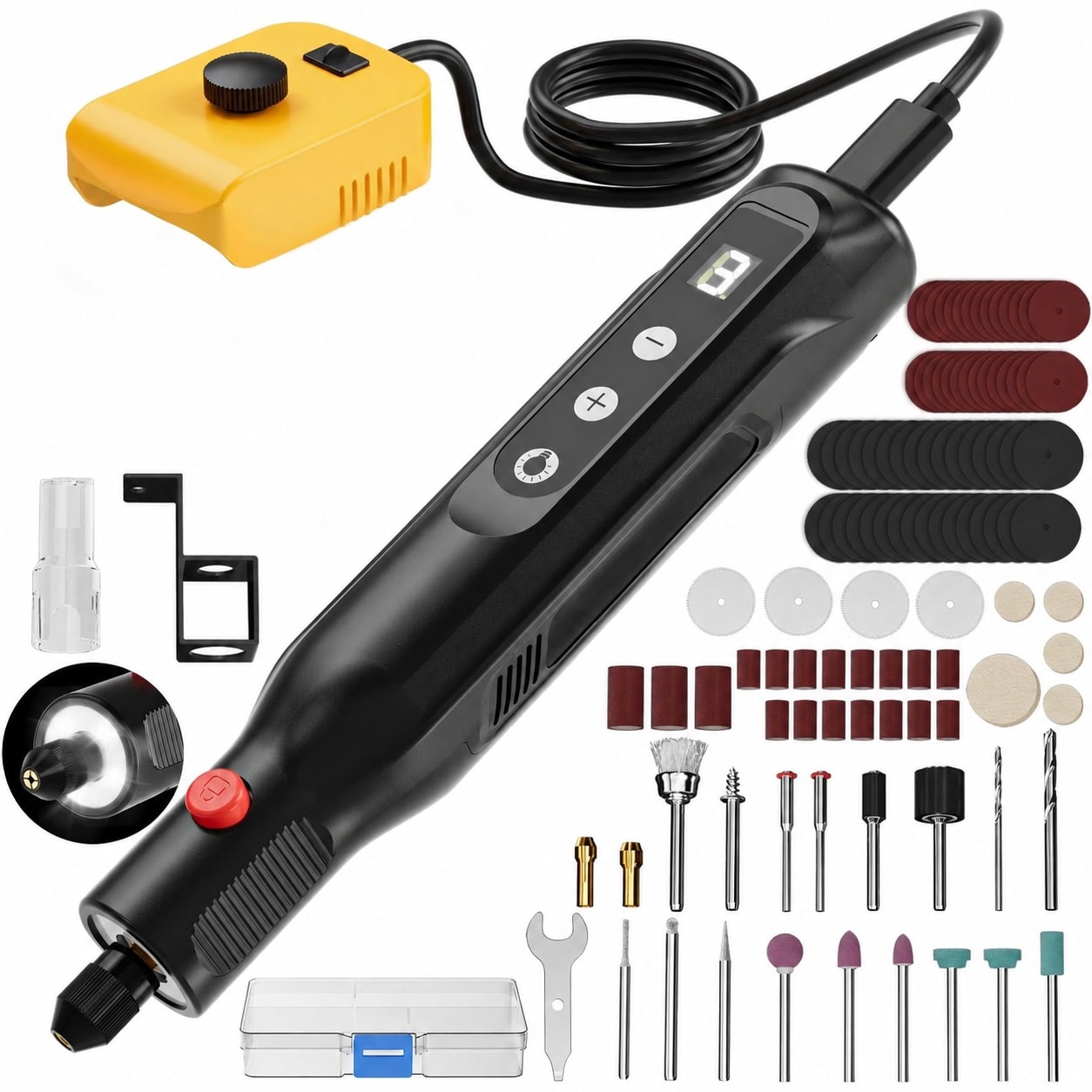 Adrinfly  Cordless Rotary Tool Kit Compatible with Dewalt 20V power cell 25000 RPM 5 Speed with 108 Accessories and LED Light for DIY Crafts