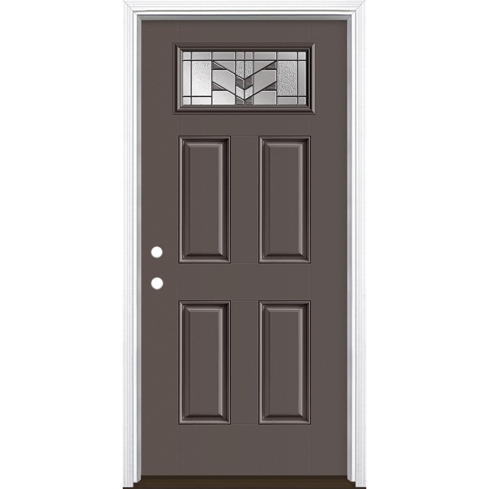 Masonite 3420492 Frontier 36-in x 80-in x 4-9/16-in Fiberglass 1/4 lite Right-hand inswing Timber Gray Painted Prehung Front Door with Brickmould Insulating core