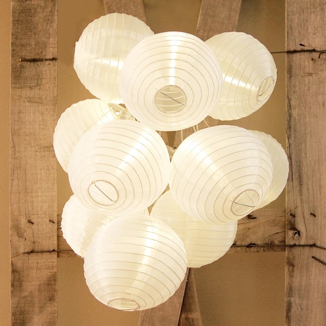 Battery Operated String Lights with 10 Nylon Lanterns (White)