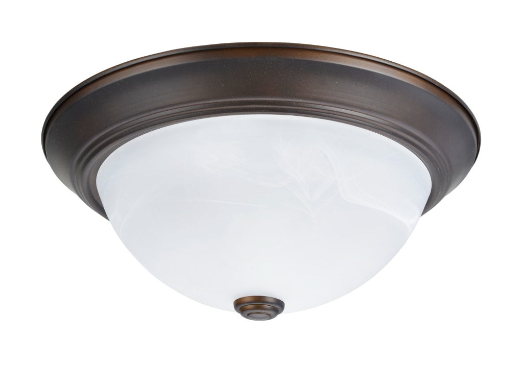13" Dark Bronze Flush Mount Ceiling Light with White Alabaster Glass