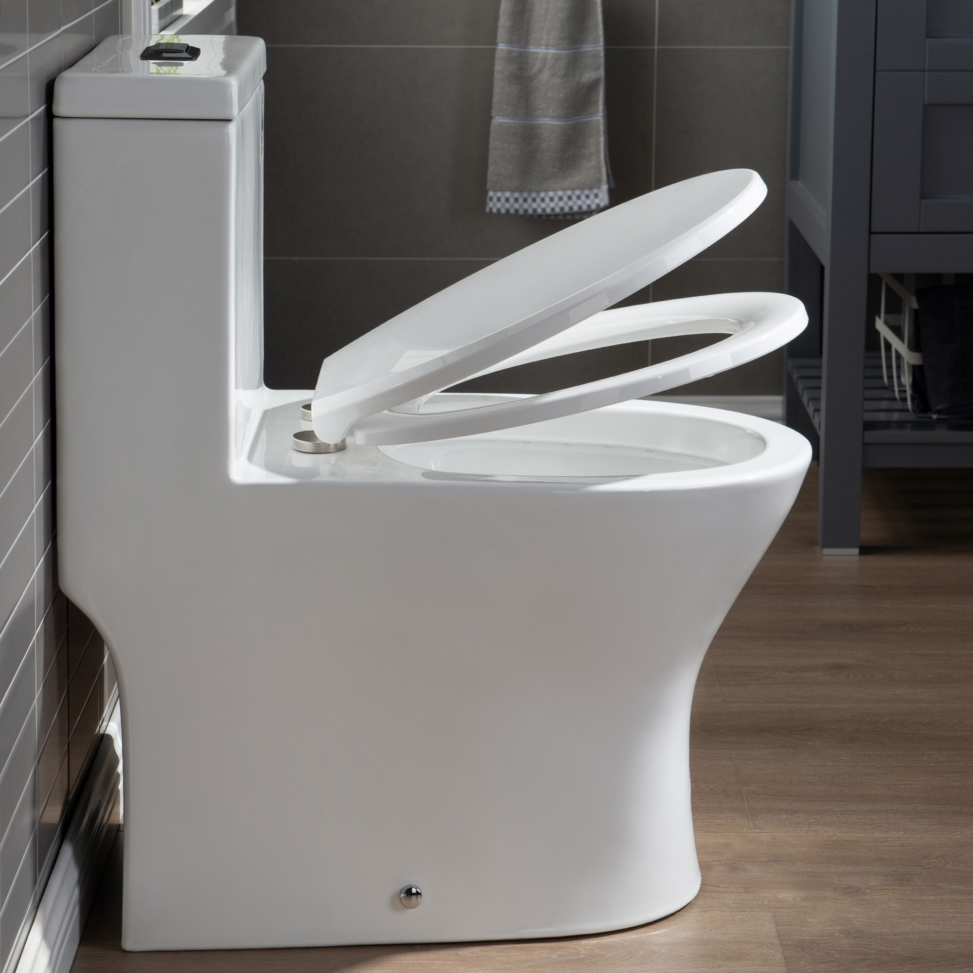 Woodbridge Reo White with Matte Black Button Dual Flush Round Standard ...