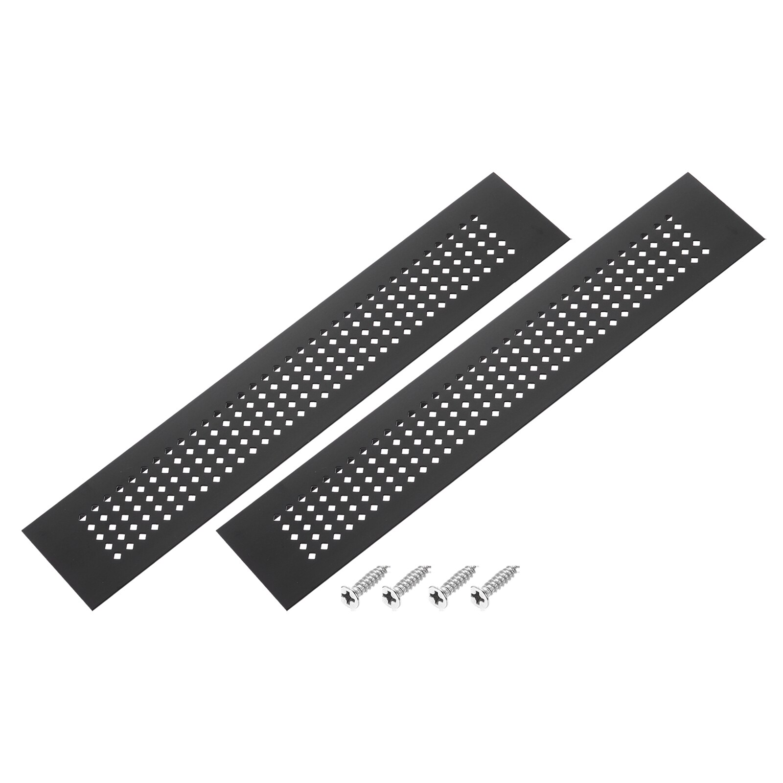 PATIKIL 14 x 2inch Door Air Vent Cover 2pcs Aluminum Grille Ventilation Cover Louvered Diamond Hole with Mounting Screws for Cabinet Wardrobe Door Black #S26012101UX2265