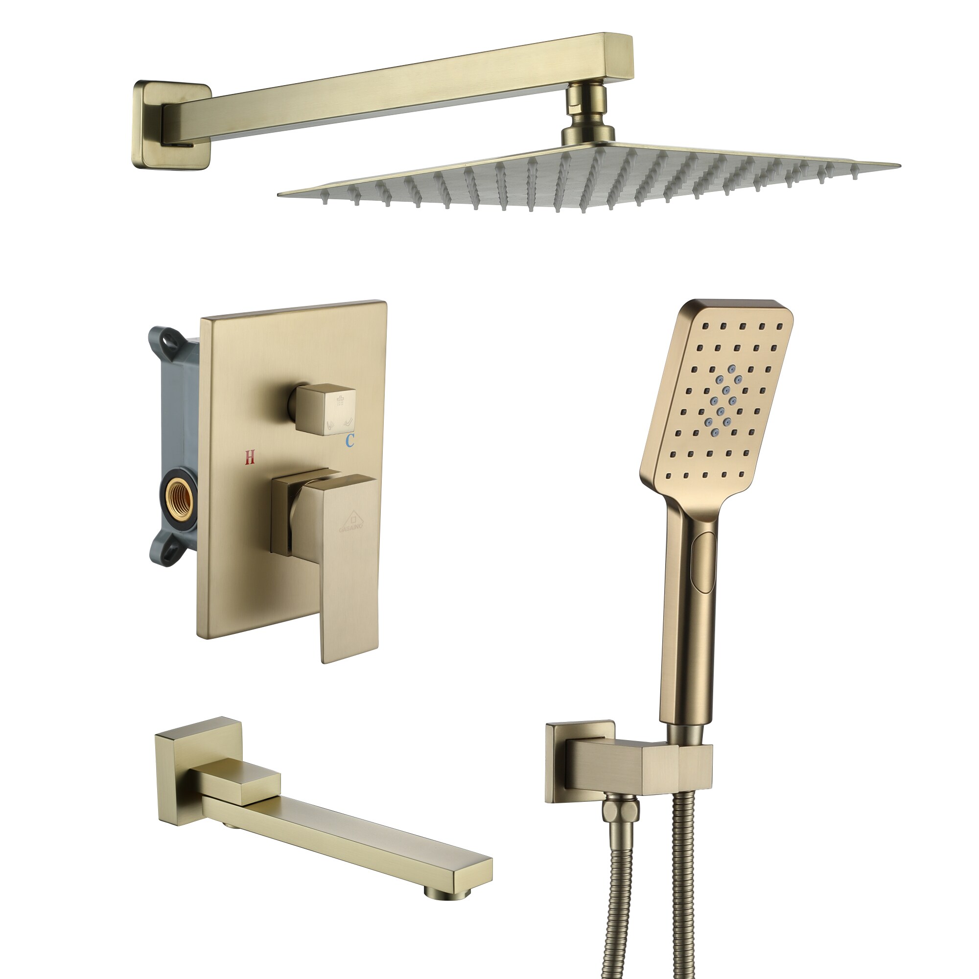 CASAINC OY-98A1003-BG Brushed Gold Waterfall Built-In Shower Faucet System with 3-way Diverter Valve Included