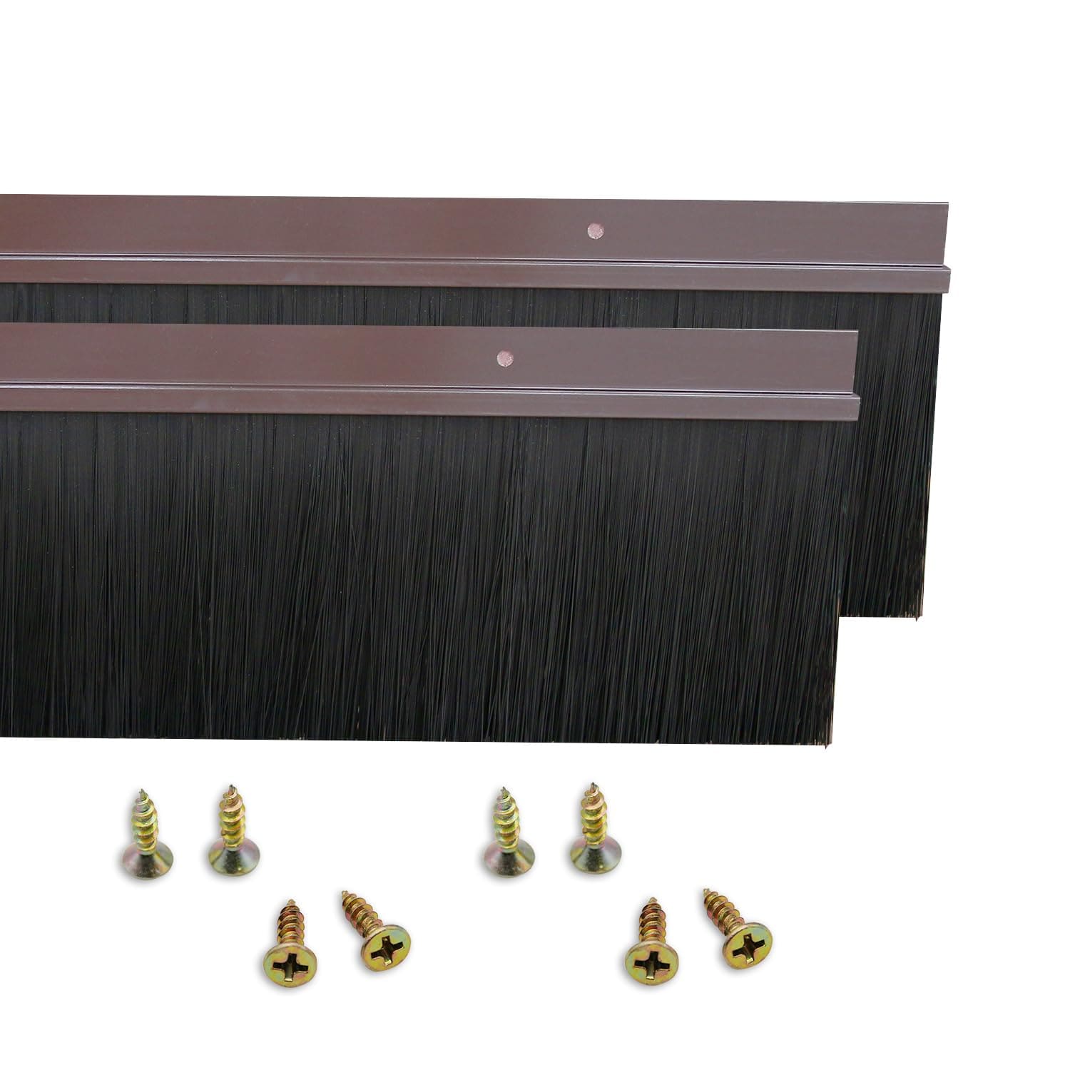 UUDULY  Door Bottom Sweep H Shape Aluminum Alloy Holder with Brown Nylon Brush 39.37 in by 4 in Set of Two durable home and garden accessory