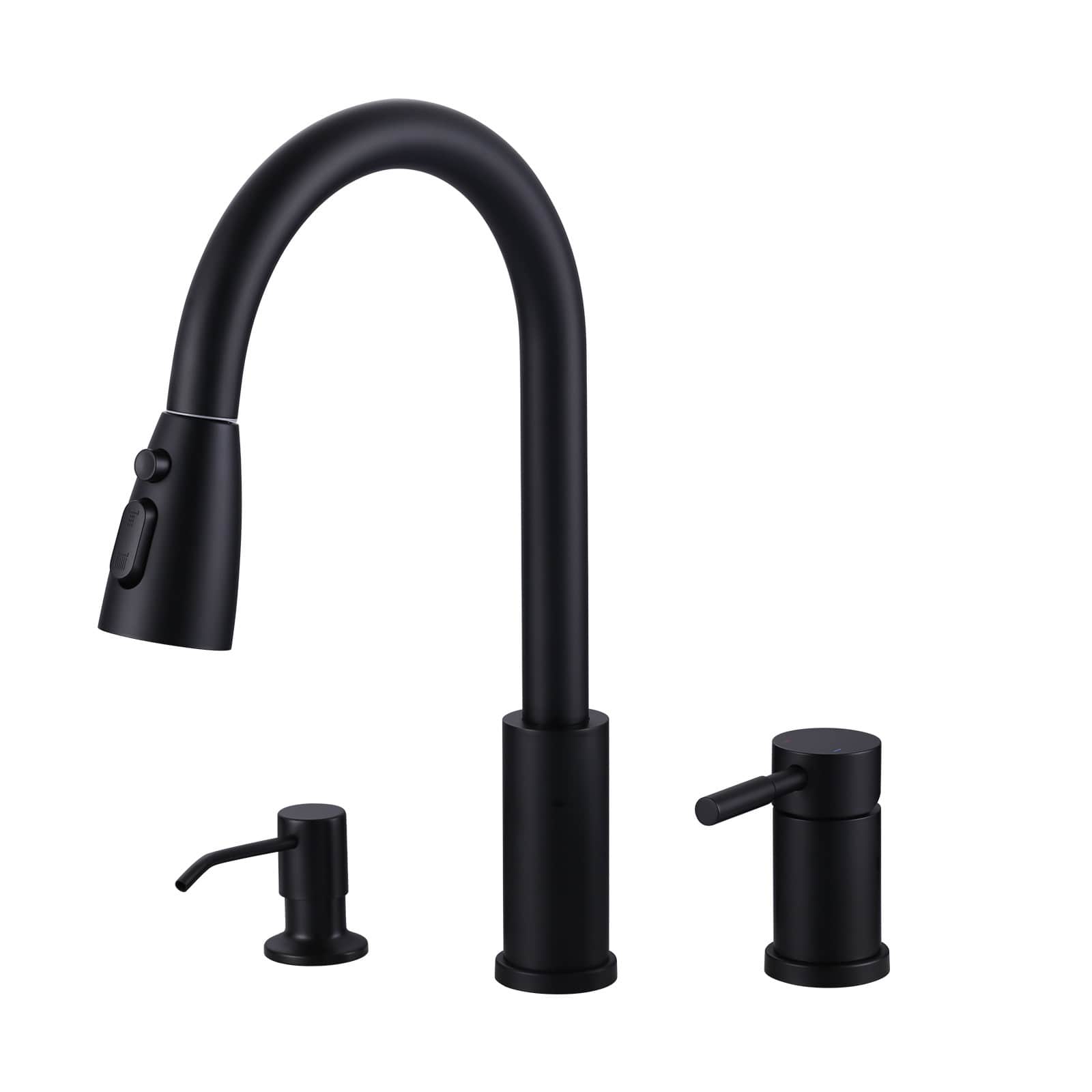 ARCORA Single Handle Pull Out Sprayer Kitchen Faucet with Soap Dispenser in Matte Black