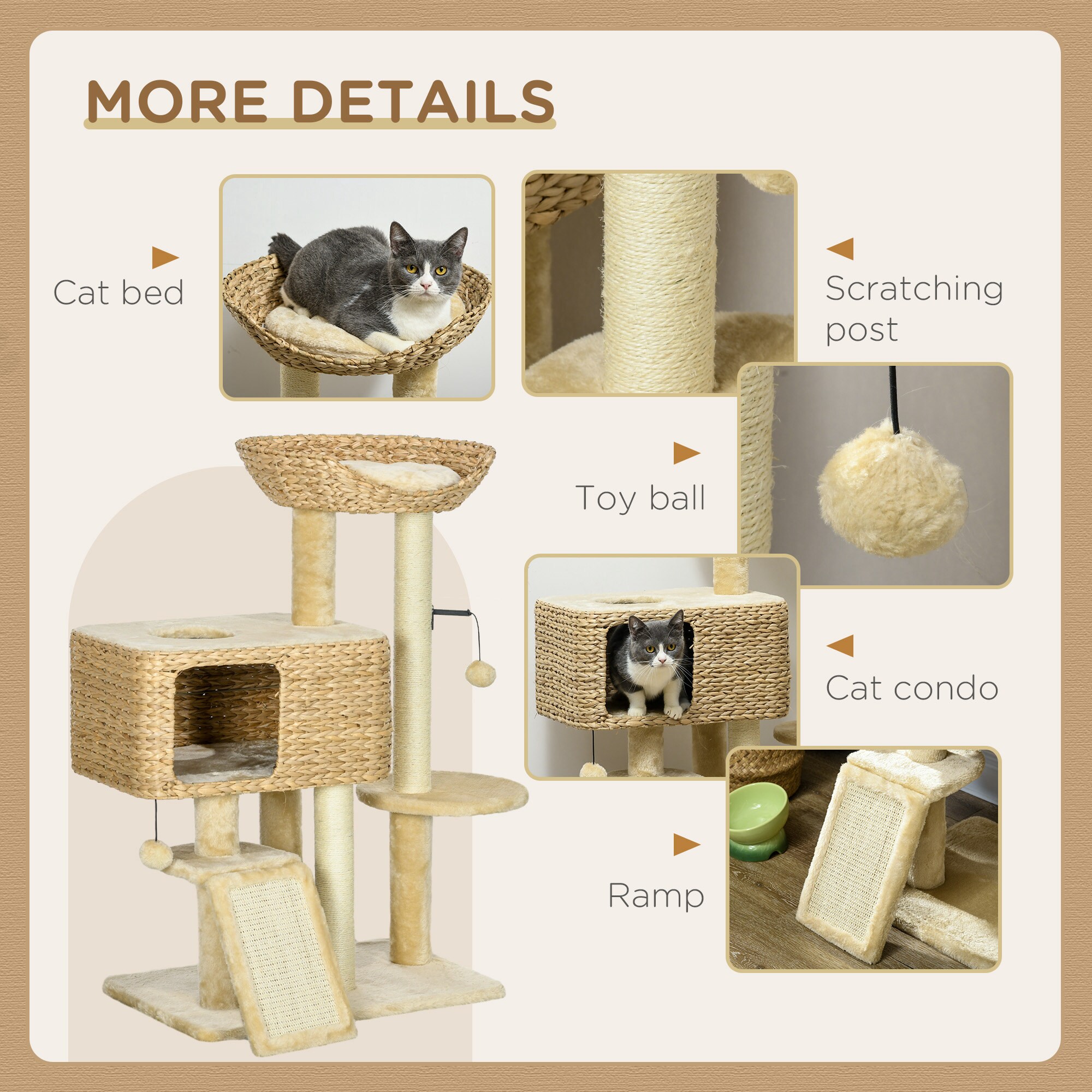PawHut Scratching Posts 45 Cat Tree for Indoor Cats with a Ramp Condo ...