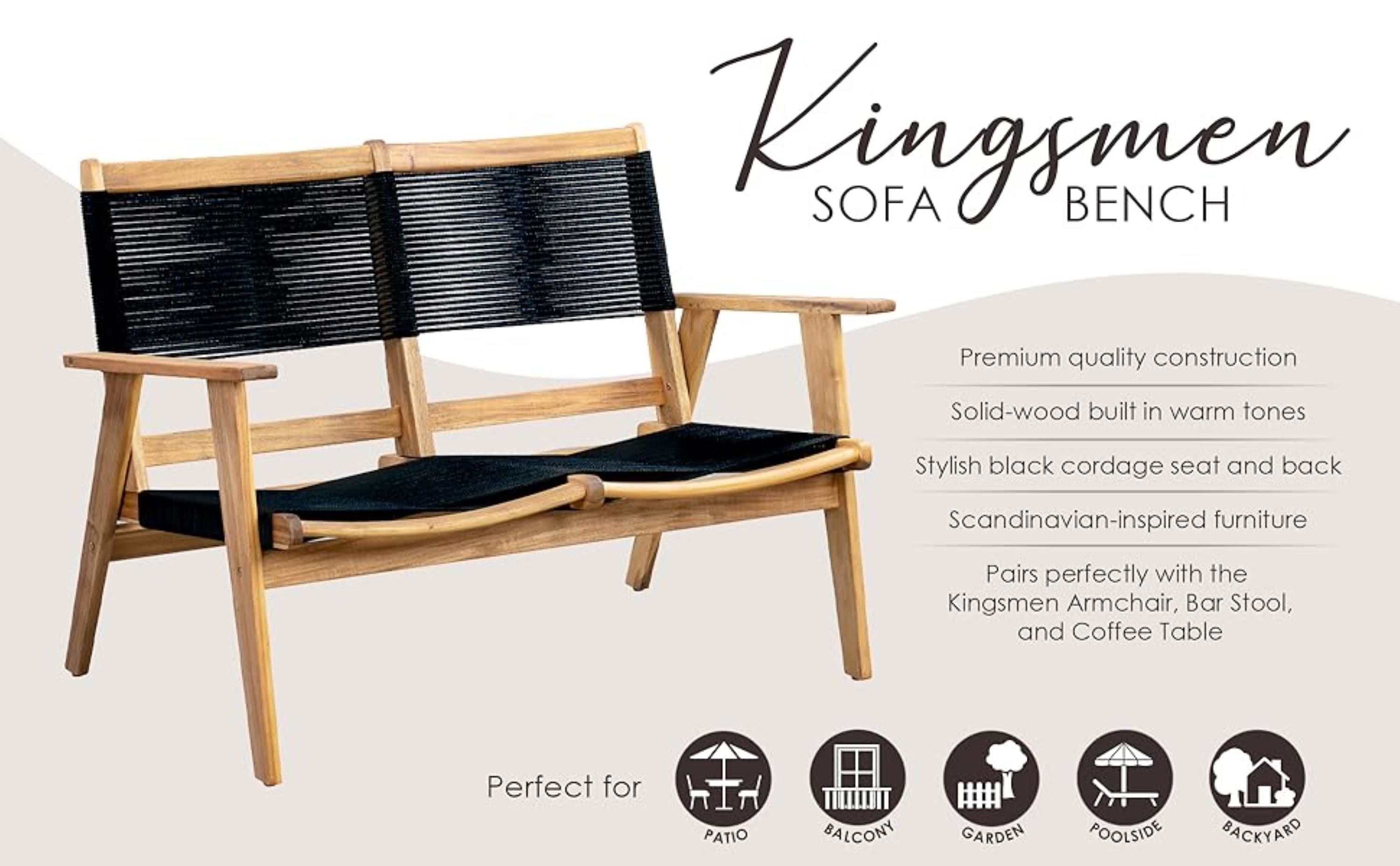 Kingsmen Teak and Black Cordage Loveseat Bench