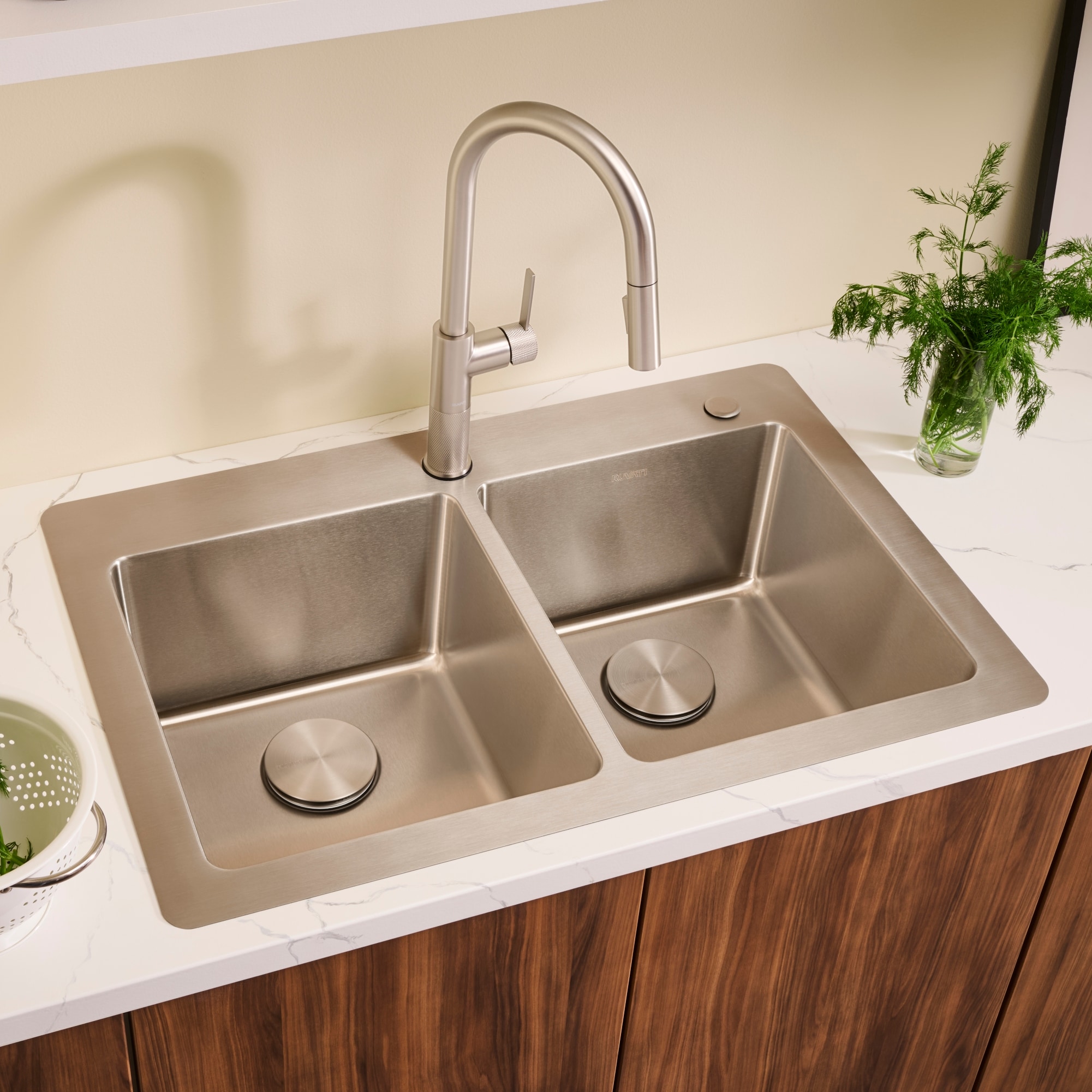 Ruvati Modena Drop-in 33-in x 22-in Stainless steel Double equal bowl 16 -Gauge Kitchen Sink