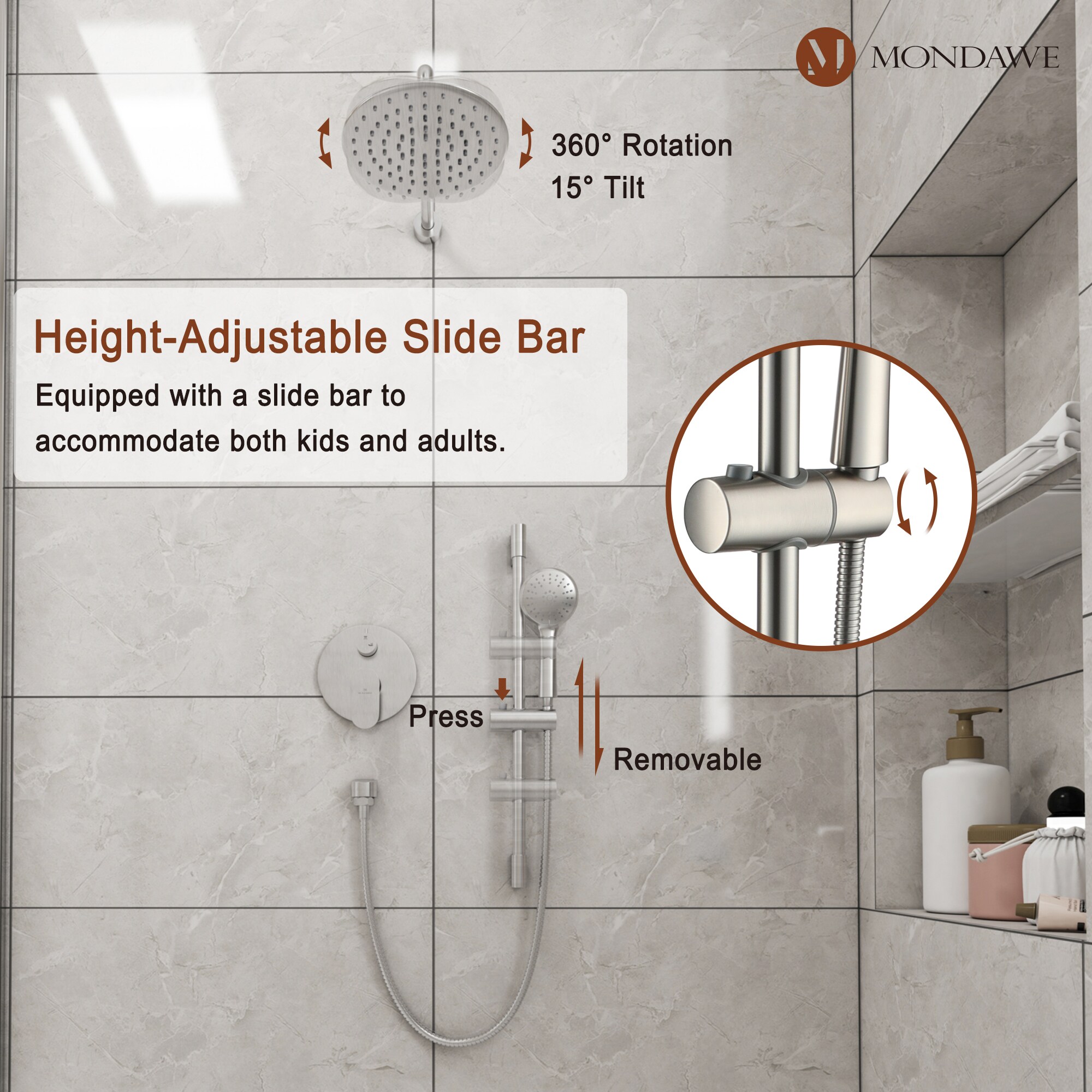 Mondawe MD-A3816-BN Showerhead-Bar-Panels - View #8