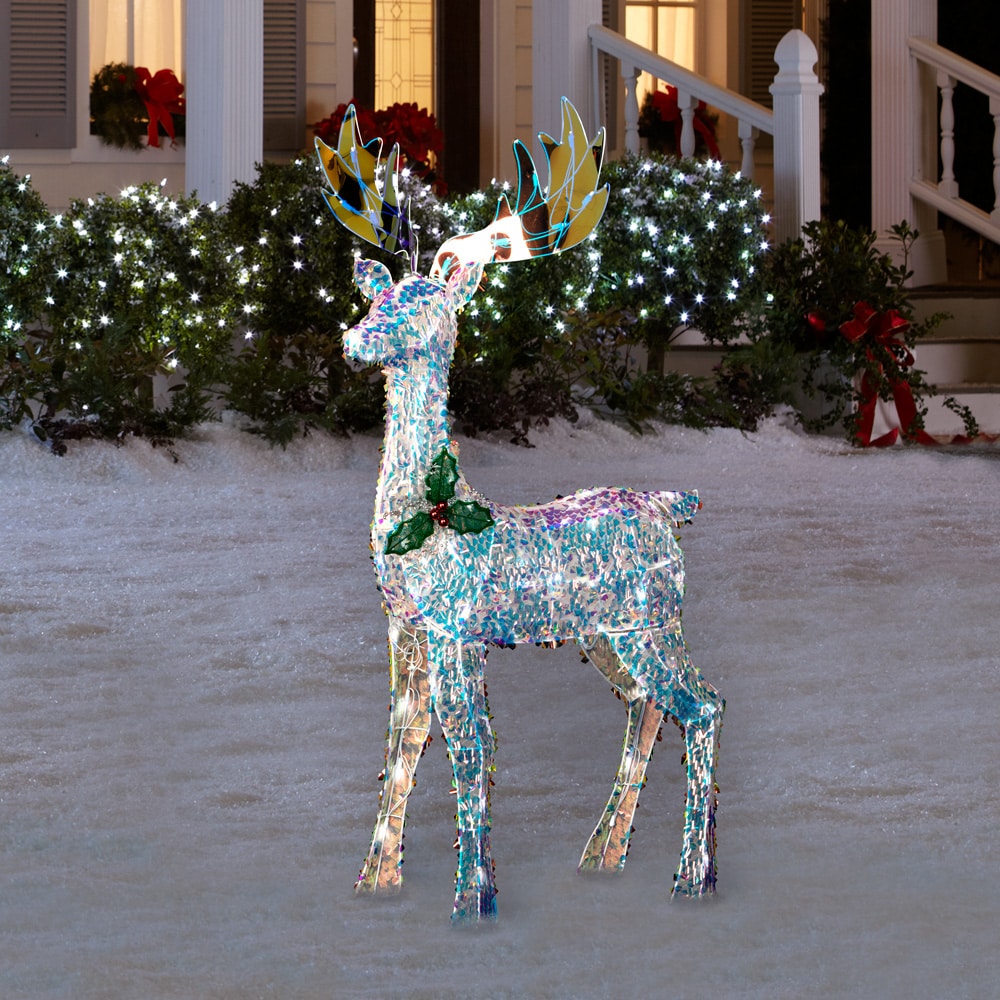 Holiday Living 5-ft LED Sparkle Frozen Fractals Buck Yard Decoration in ...