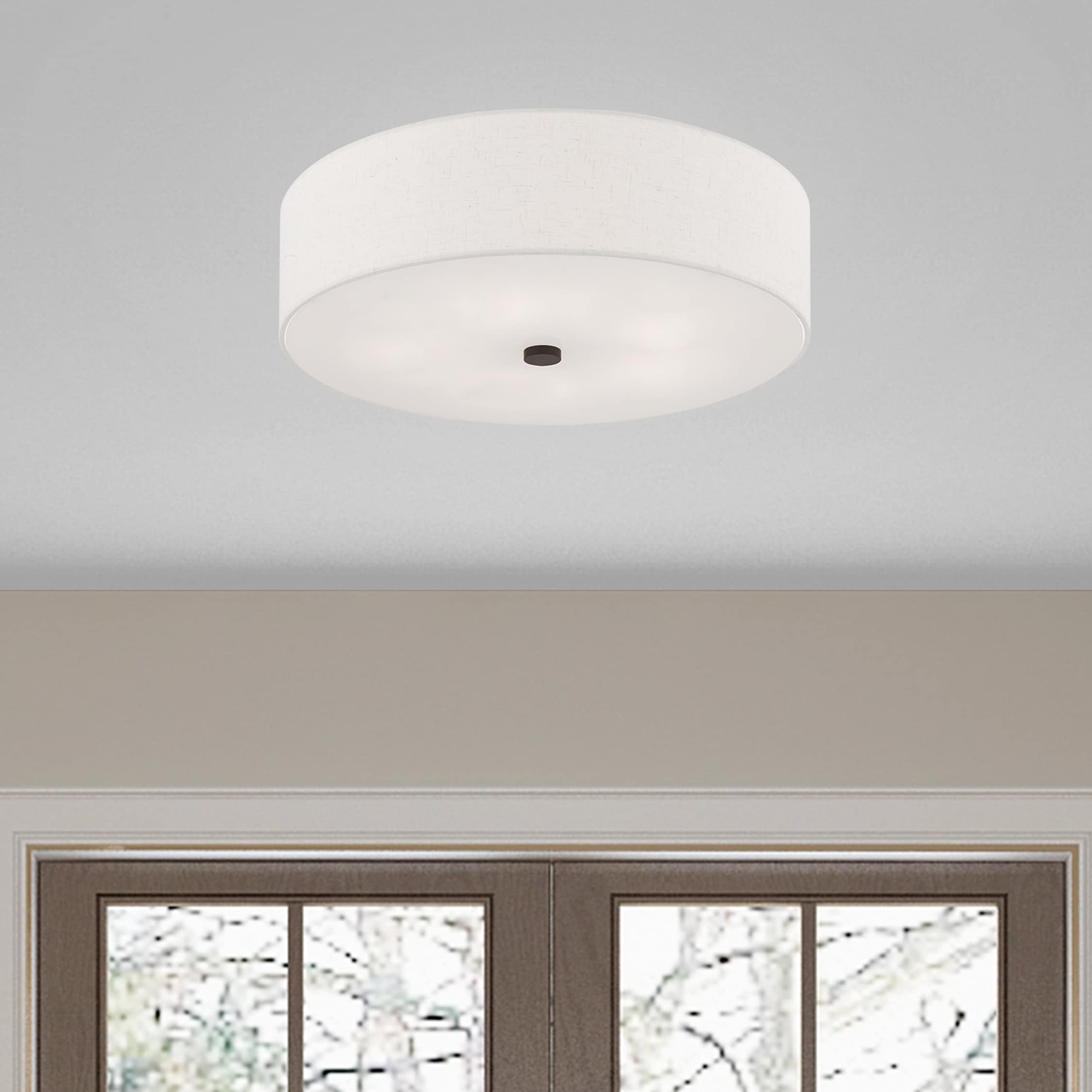 English Bronze 5-Light Semi-Flush Mount with Fabric Drum Shade