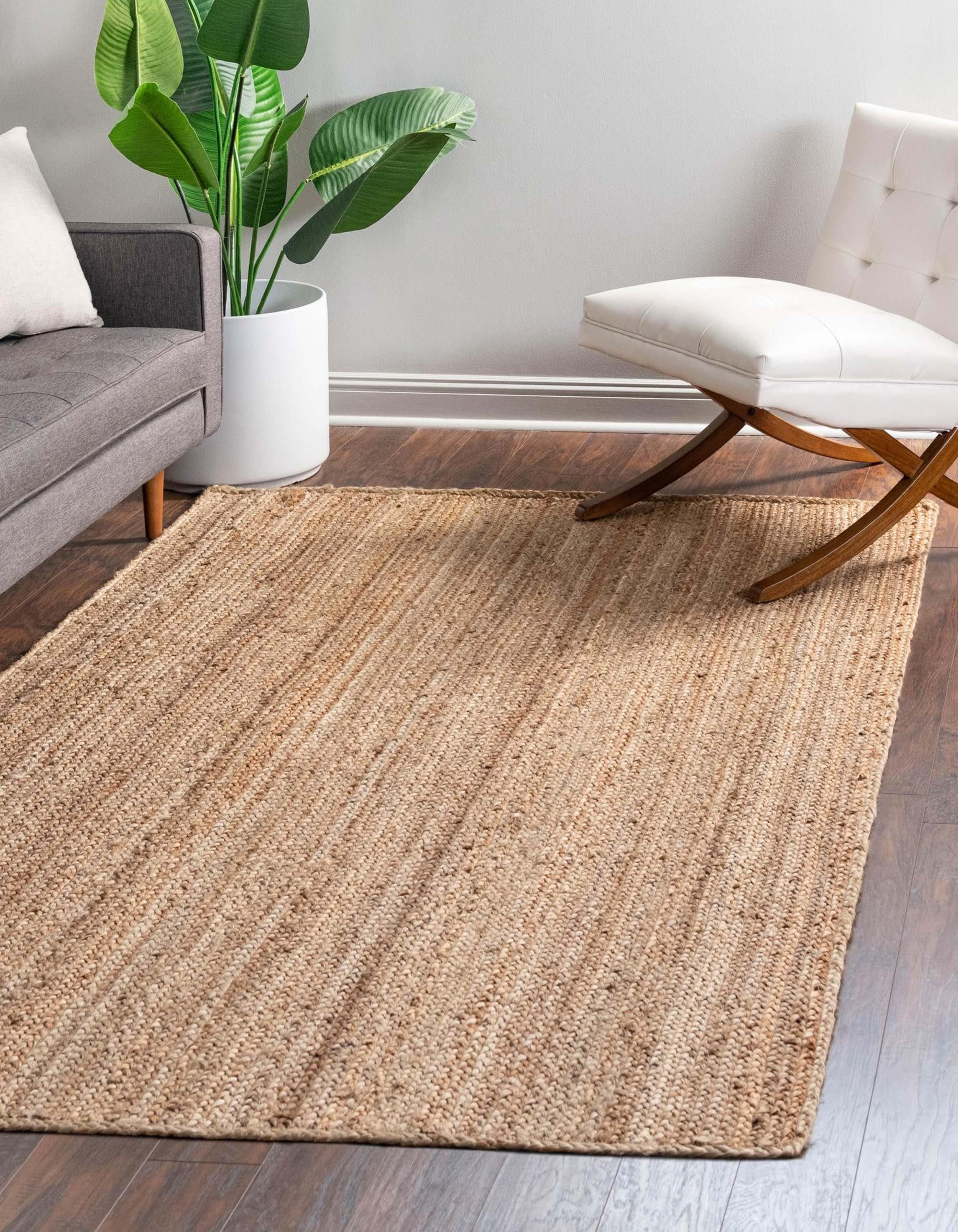 Unique Loom 3138959 Braided Jute 8 x 10 (ft) Braided Jute Natural Rectangular Indoor Solid Area rug