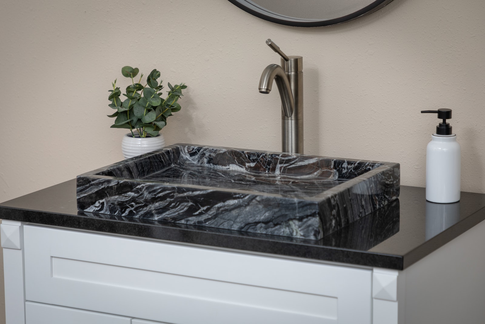 Charcoal Gray Stone Rectangular Vessel Bathroom Sink