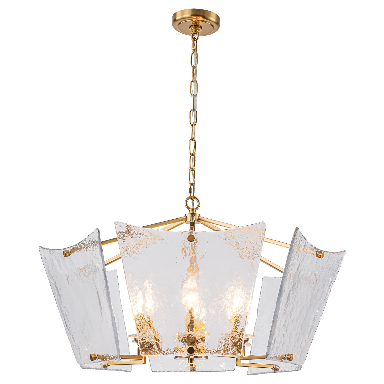 MENCOLULU Textured Clear Glass Panels Geometric Chandeliers 6 -Light Gold Metal Chandelier