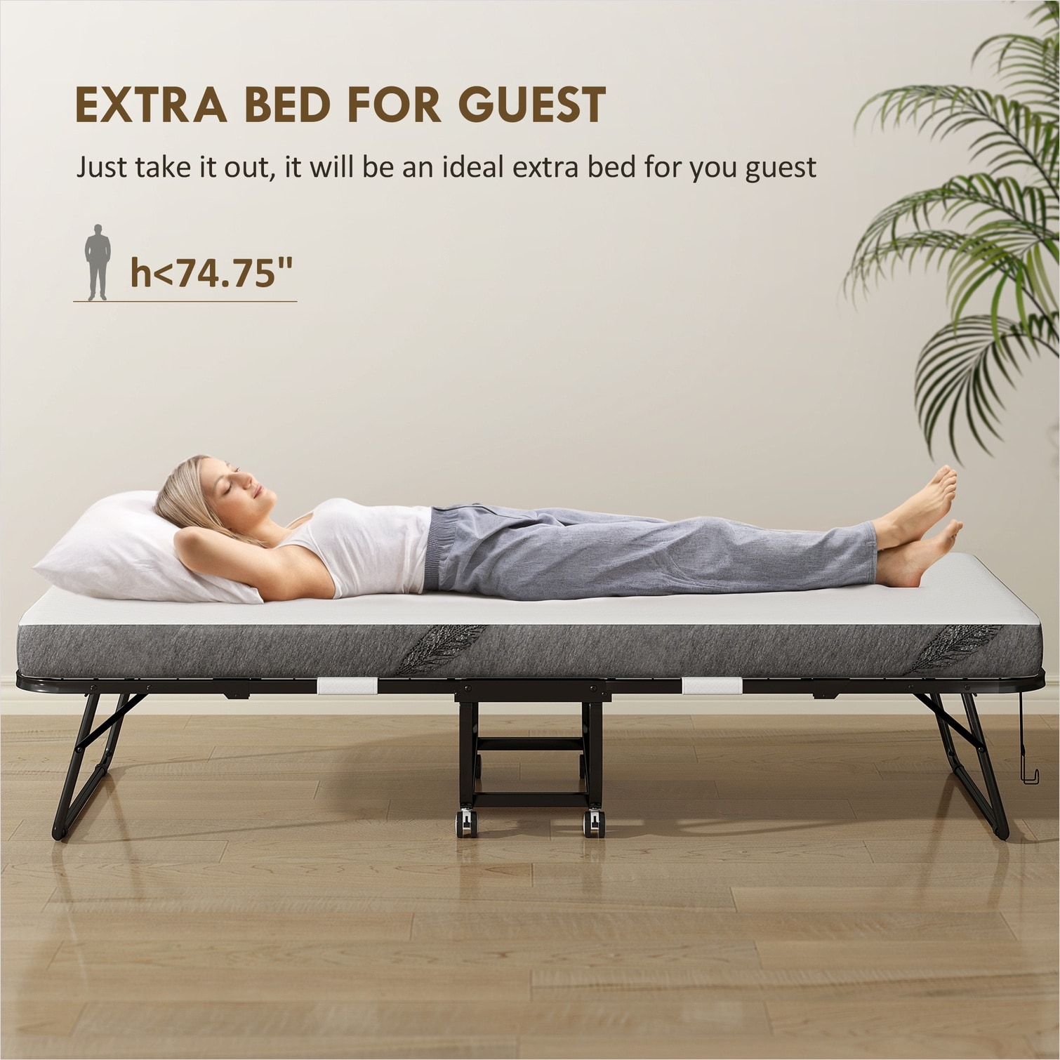Naturefalls Space-Saving Foldable Long Twin Guest Bed with 4-Inch Foam ...