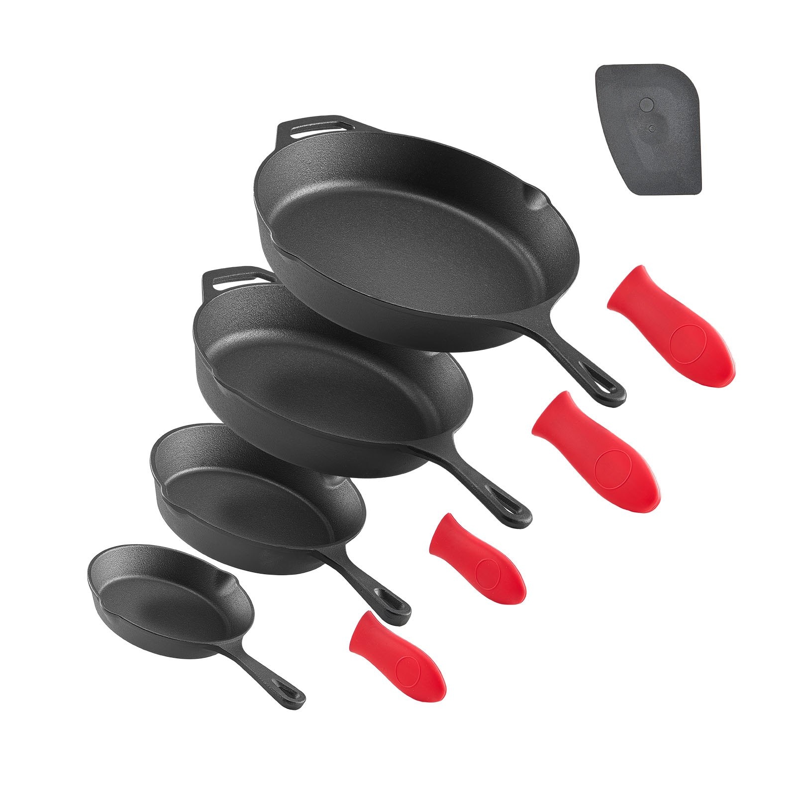 GIVIMO 4-Piece Cast Iron Skillet Set 6-in 8-in 10-in and 12-in Pre-Seasoned Frying Pans with Silicone Handle Sleeves for Gas Electric Induction and Oven up to 572-Degree F #LW038GIVSS876