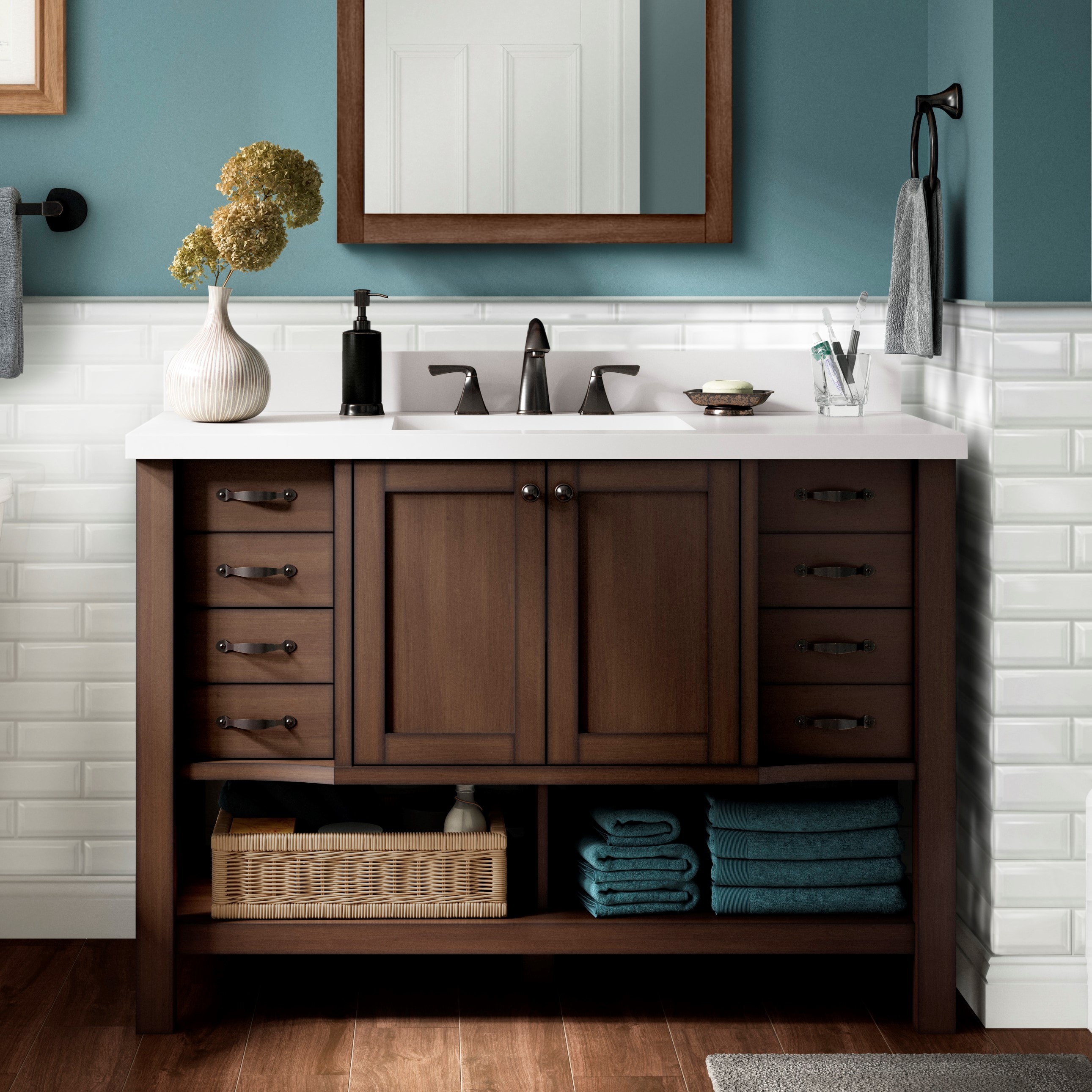 allen + roth kingscote 48-in espresso undermount single sink bathroom  vanity with white engineered stone top