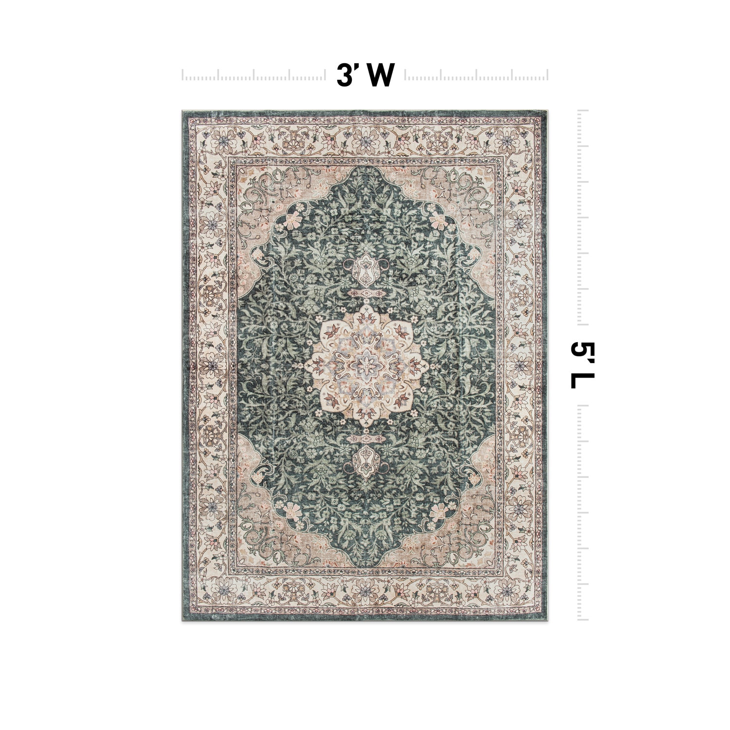 World Rug Gallery WR84GREEN3X5 Stanford 3 x 5 (ft) Flatweave Green Rectangular Indoor Distressed/Overdyed Oriental Machine washable Pet Friendly Area rug