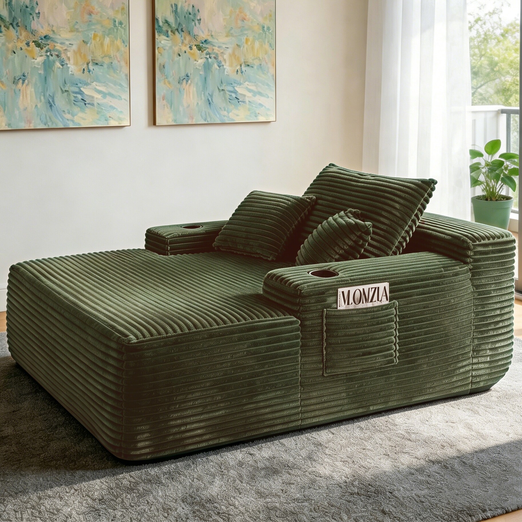 Tinyhomie Convertible Plush Chaise Lounge Chair with Cup Holder Green ...