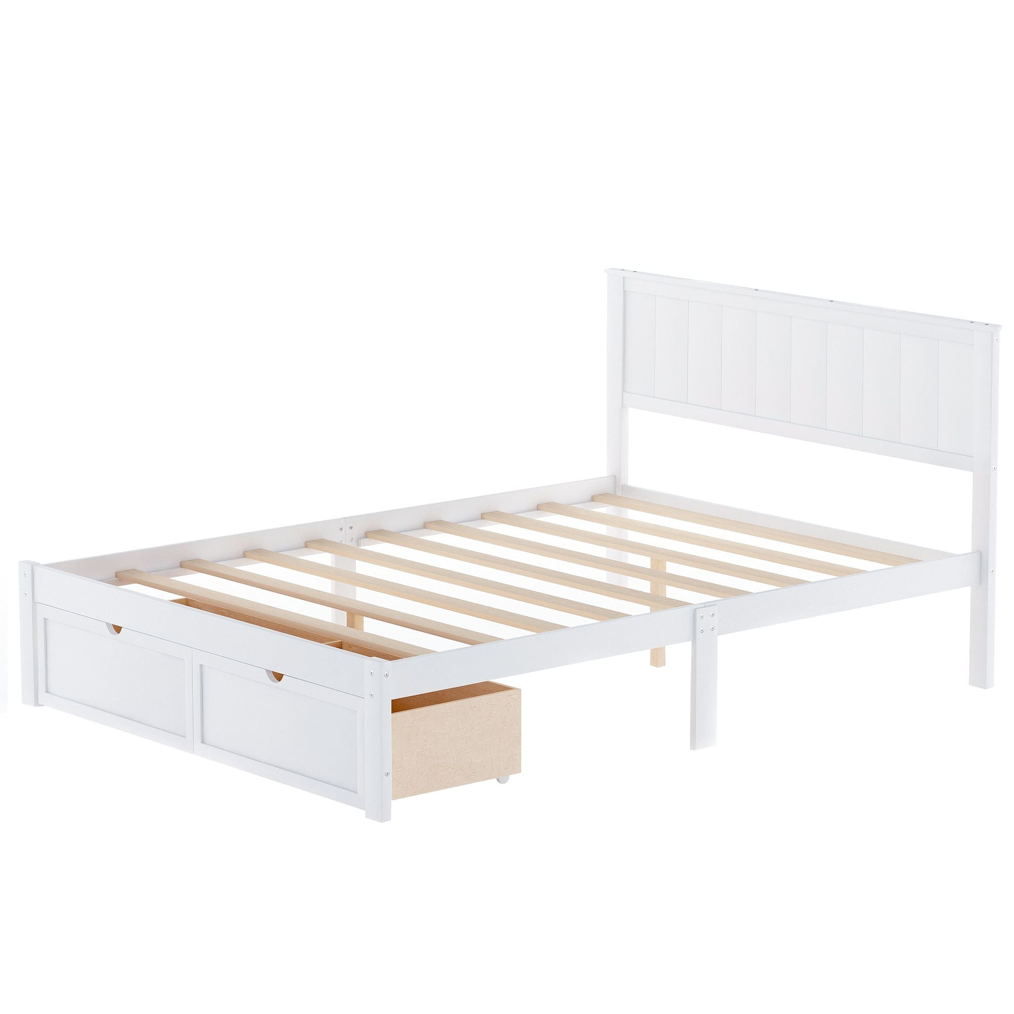 CASAINC WM-WF198180AAK White Twin Wood Platform Bed with Storage
