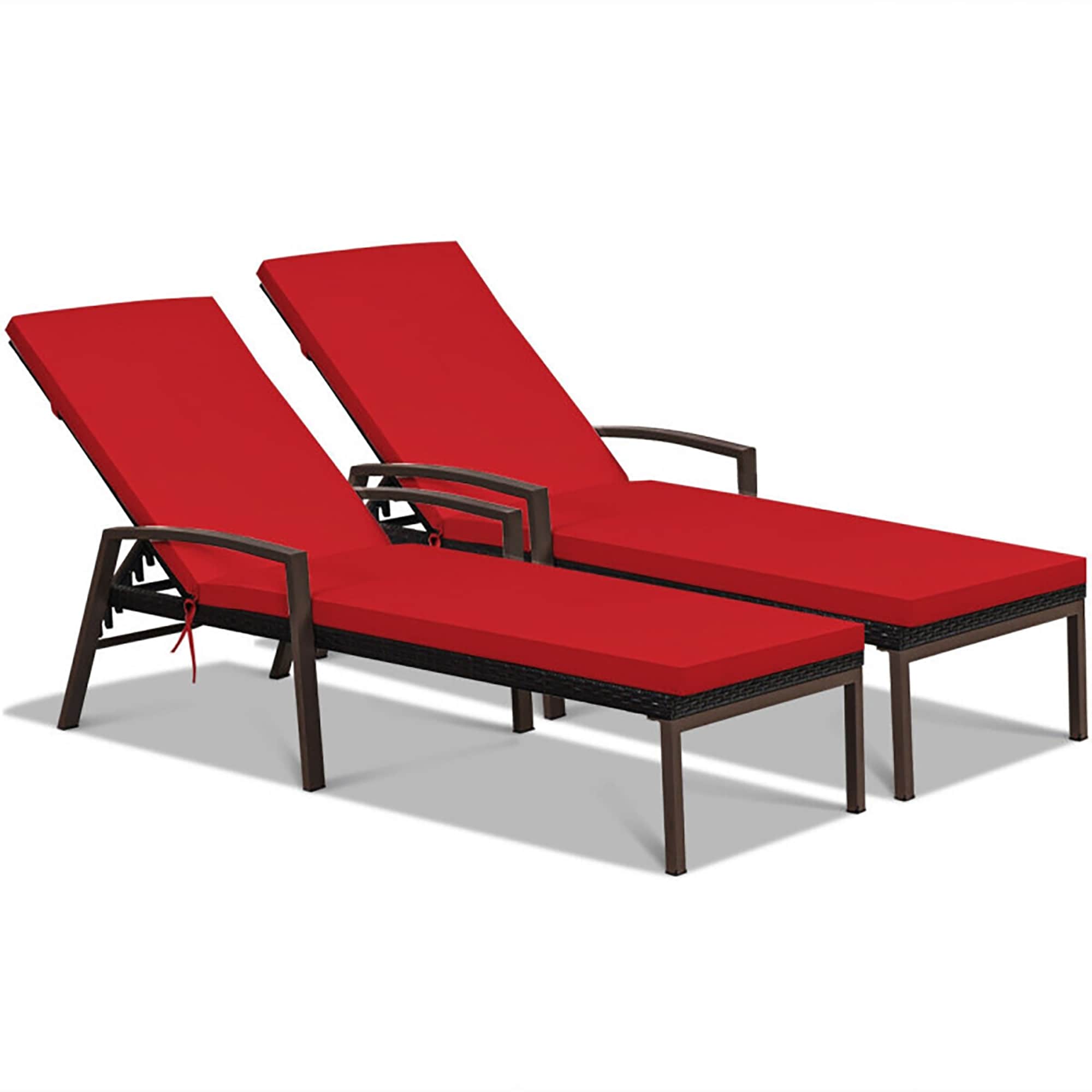 CASAINC DS-W26129304 Set of 2 Brown Steel Metal Frame Stationary Chaise Lounge Chair with Red Cushioned Seat