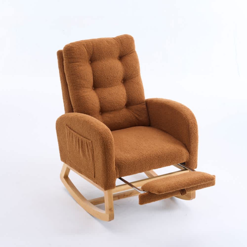 Coolbibila Caramel Teddy Nursery Rocking Chair with Footrest Plush High ...