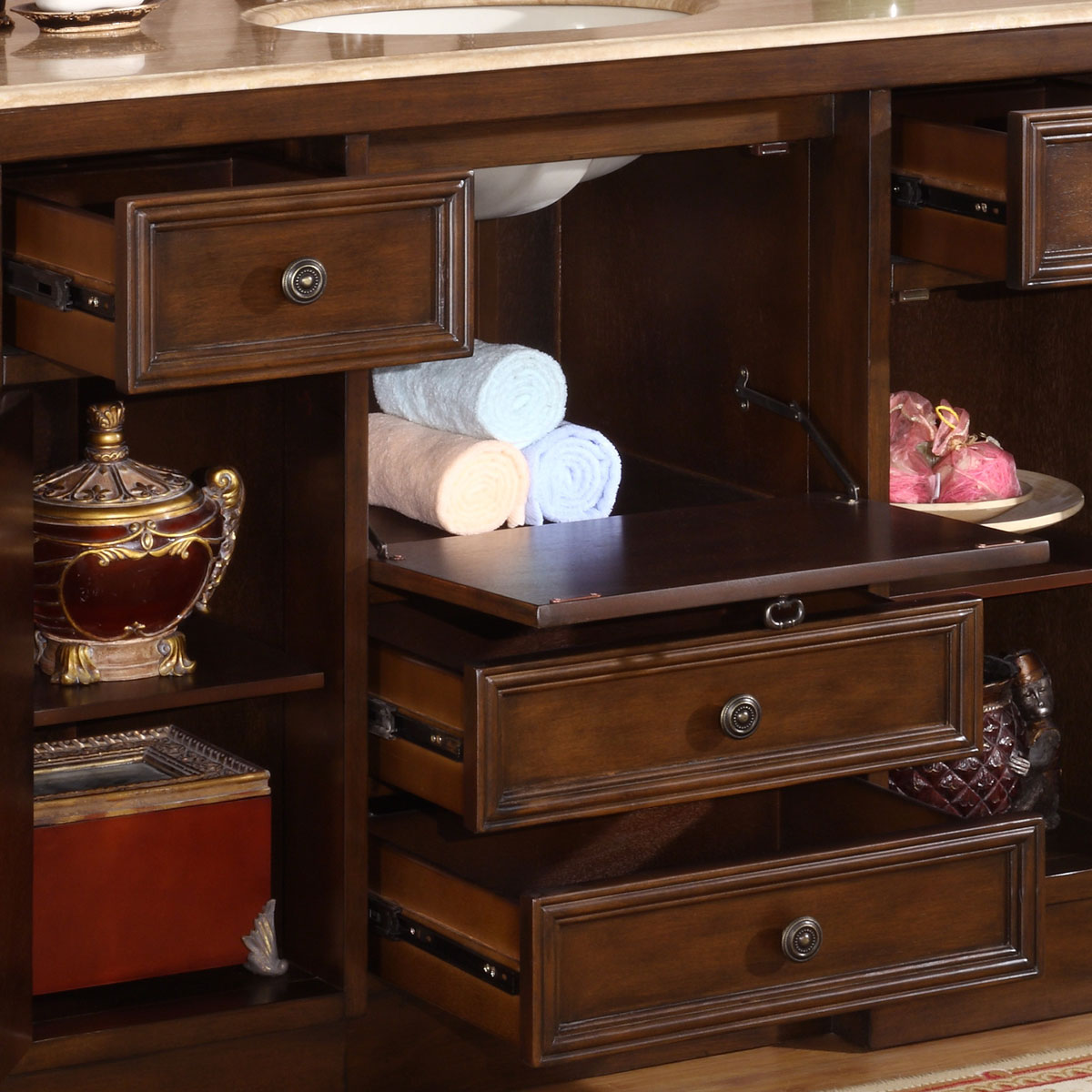 Silkroad Exclusive 48 In Walnut Undermount Single Sink Bathroom Vanity With Travertine Top In