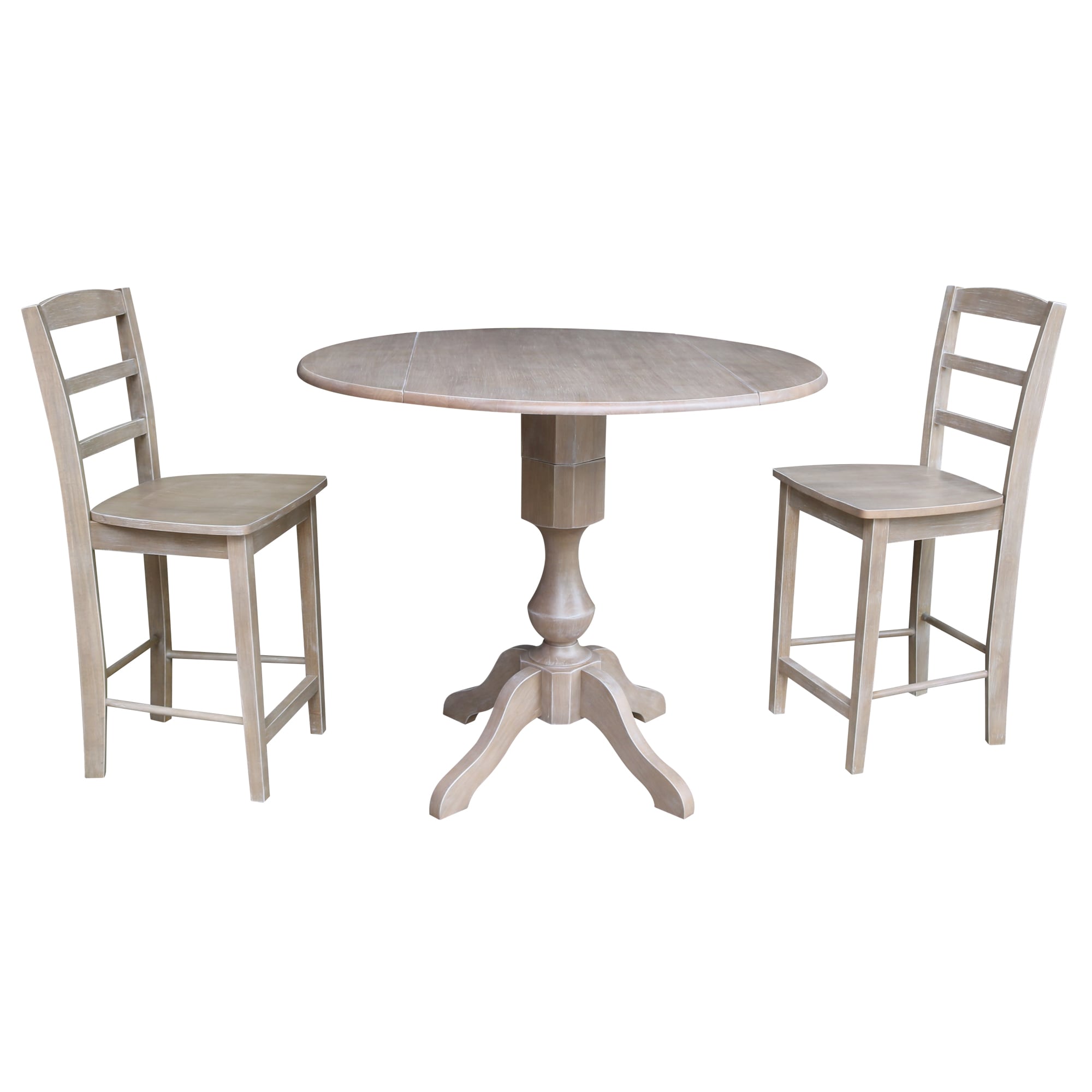 International Concepts K09-42DPT-11P-S402-2 Washed gray taupe Casual Dining Room Set with Round Table ( Seats 4 )