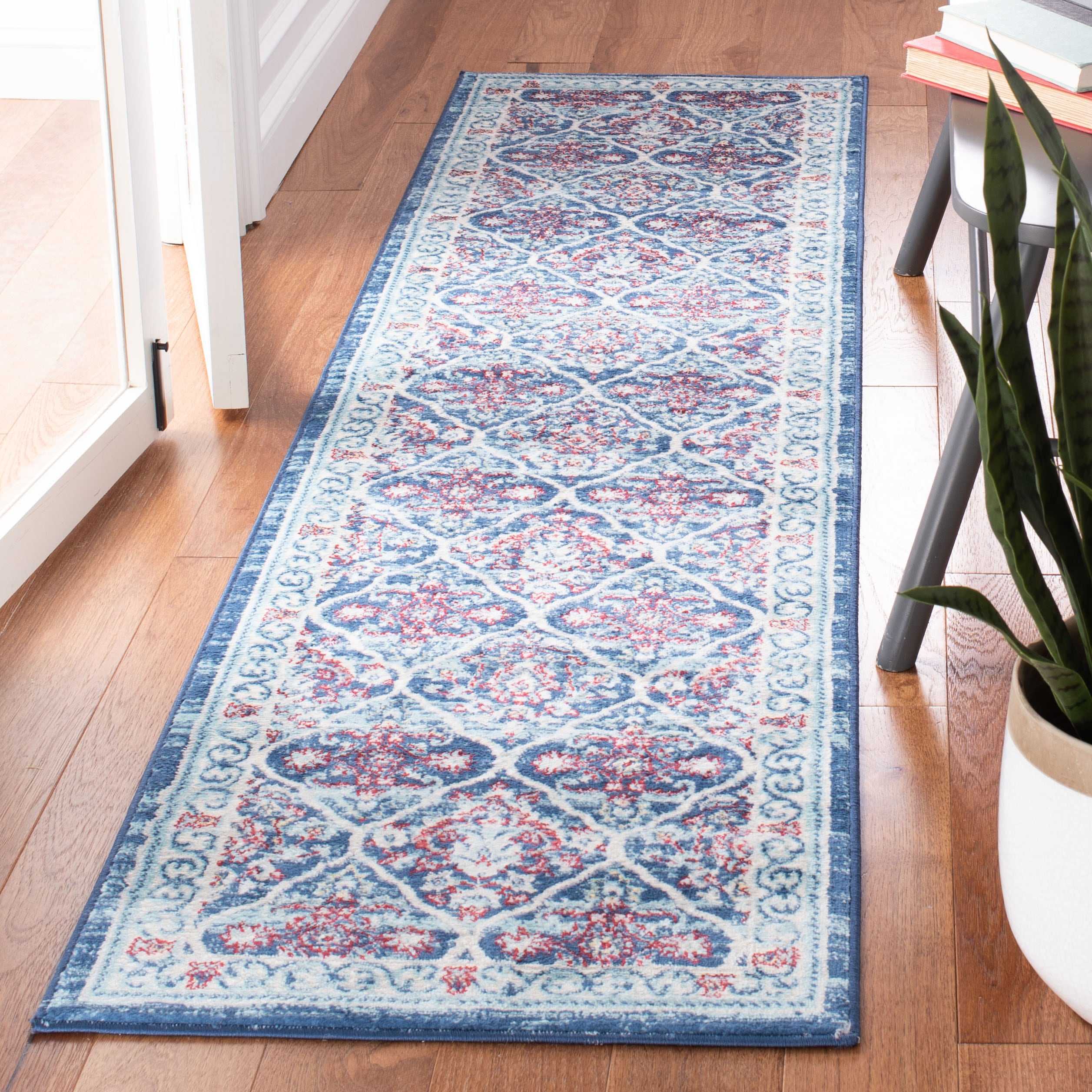 Safavieh BNT870N-28 Brentwood Darcia 2 x 8 (ft) Loomed Polypropylene Navy/Red Rectangular Indoor Distressed/Overdyed Vintage Runner rug