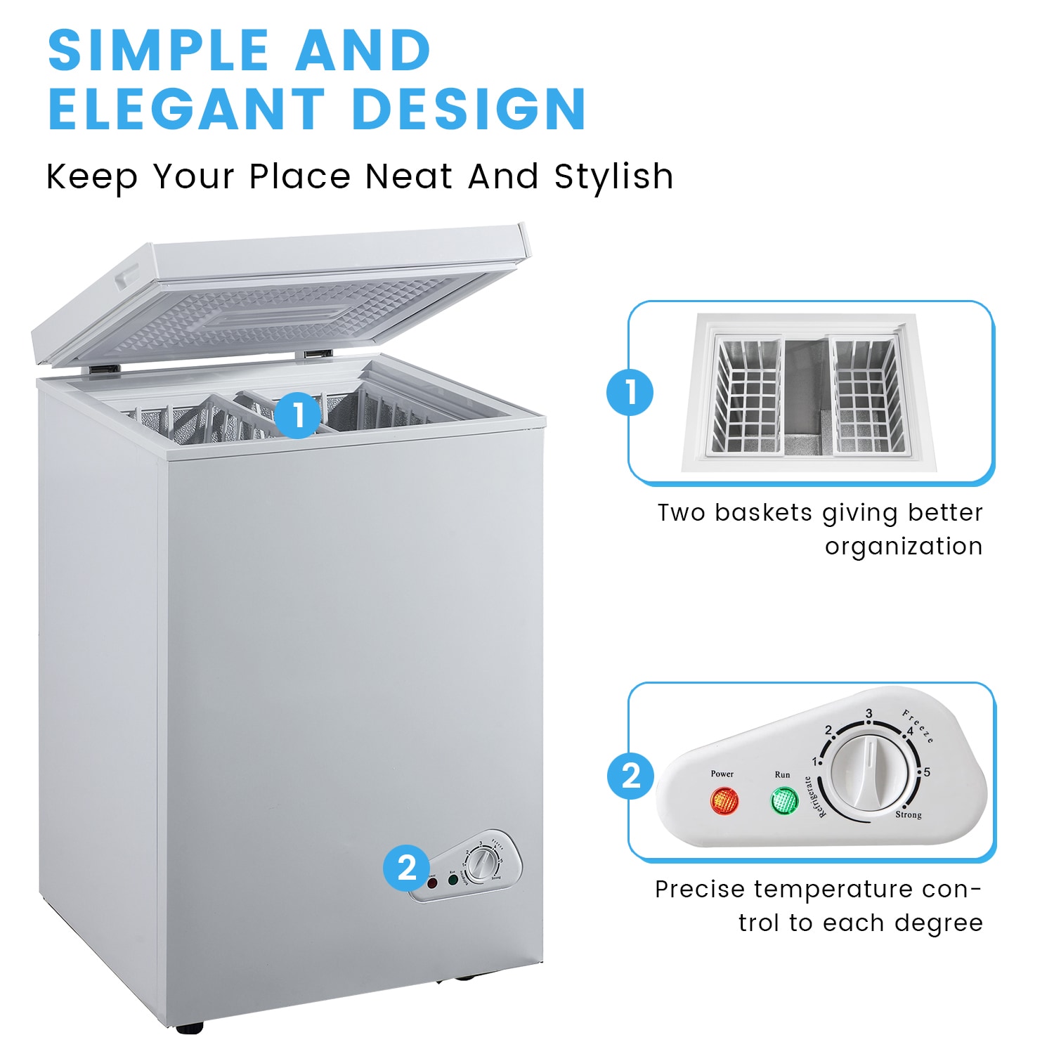 3.5 Cu.ft Chest Freezer Energy Efficient Adjustable Thermostat Recessed  Handle