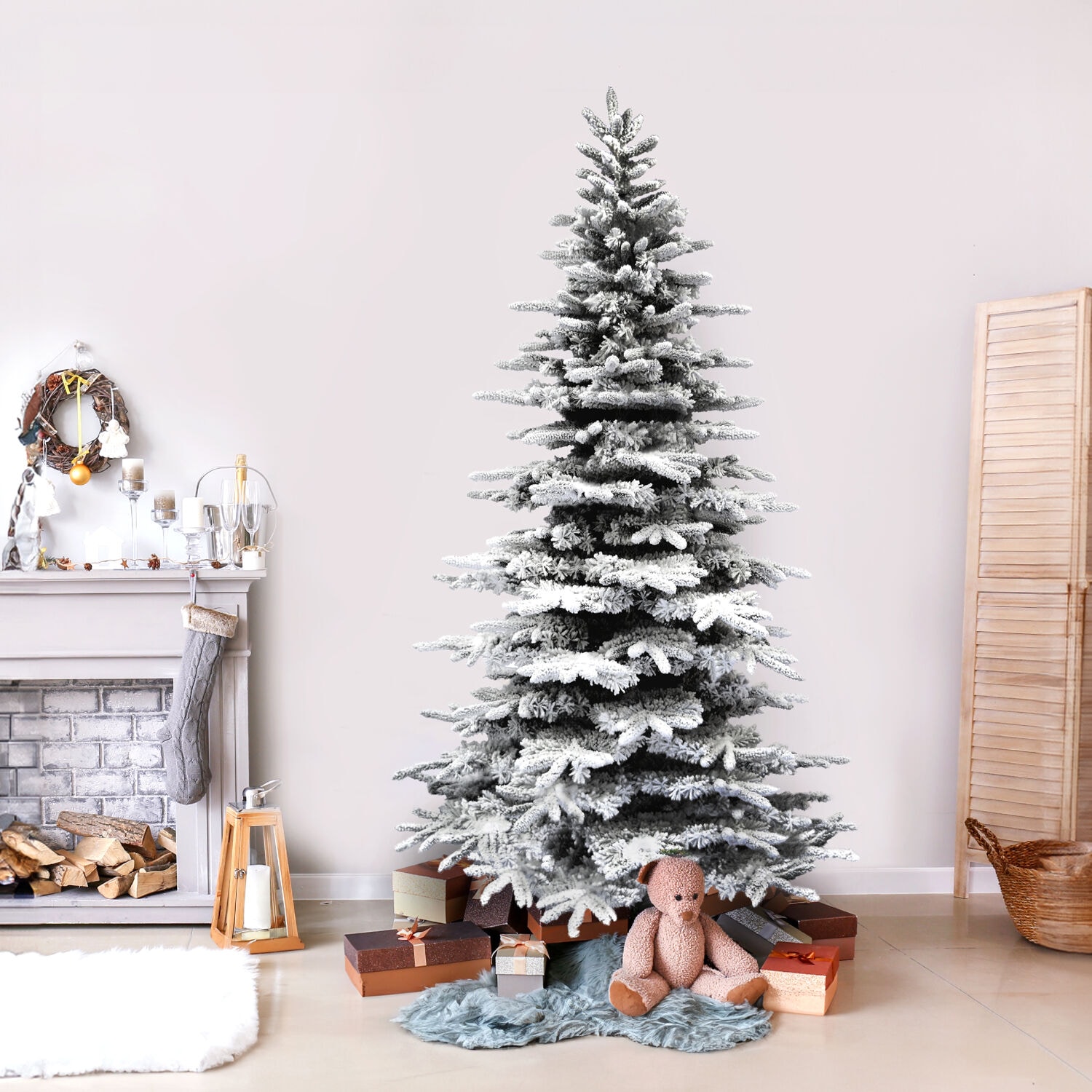 9-Ft Snow Flocked PVC Mountain Pine Christmas Tree