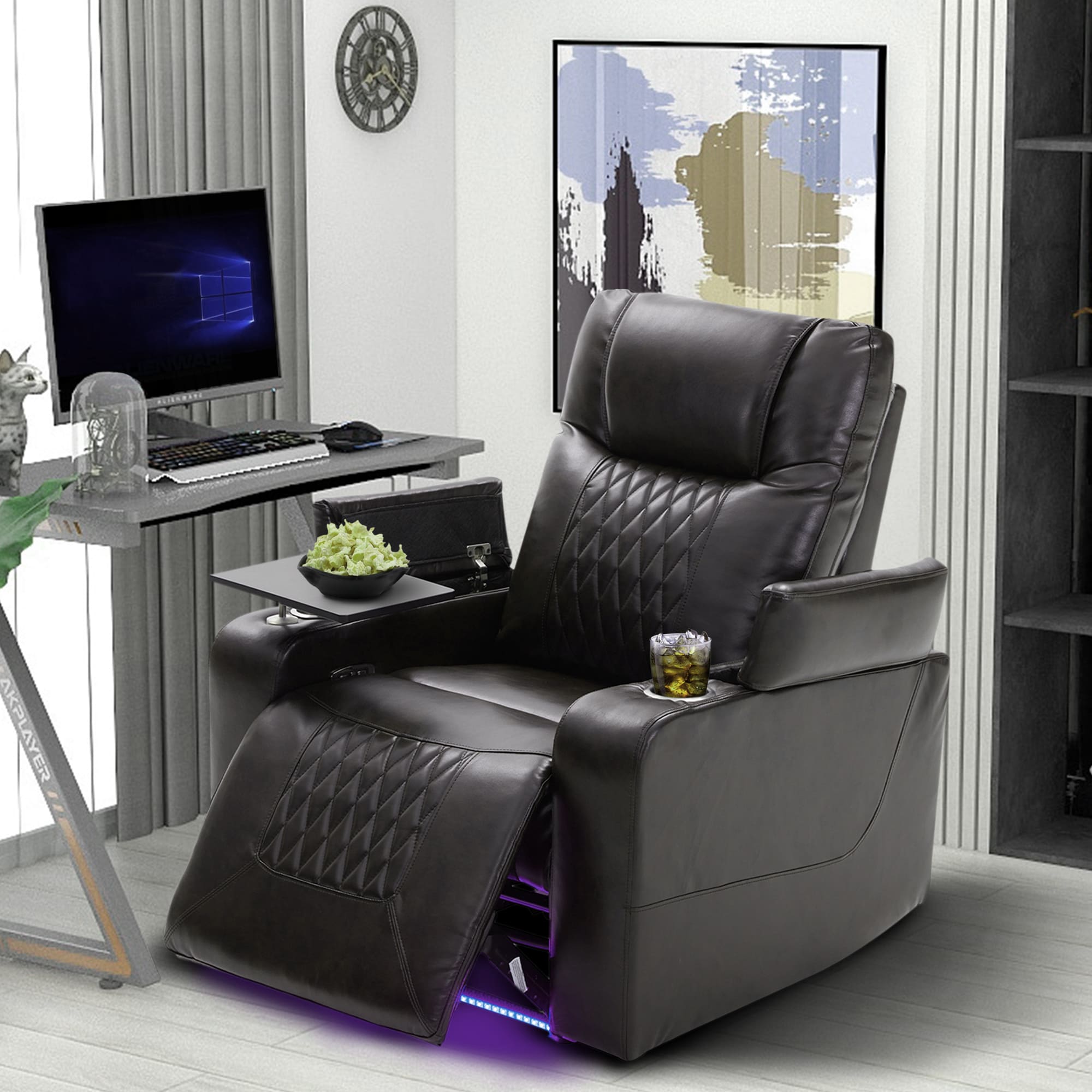 Tatayosi RY-00630ABB Black Power Motion Recliner with USB Charging Port 360 Degree Swivel Tray and Hidden Storage 330 lbs Capacity