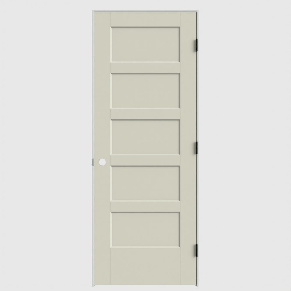 Masonite 640701 30-in x 80-in Moonglow Solid core 5-panel square Left hand Smooth Primed Molded composite Flat Jamb Single Prehung Interior Door