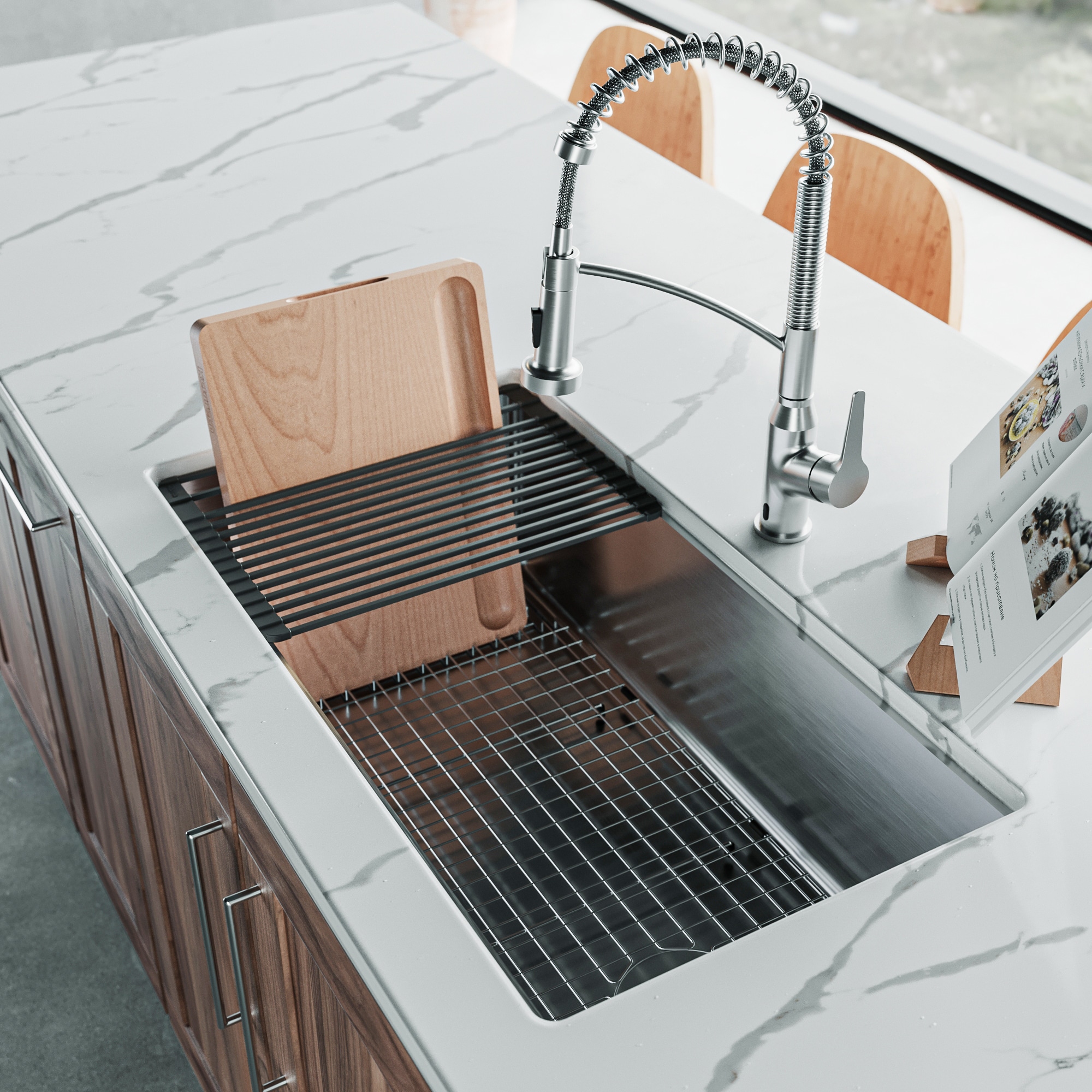 Karran UUMSB3332-PK1 Fusion Undermount 33-in x 18.25-in Stainless steel Single bowl 16 -Gauge Workstation Kitchen Sink