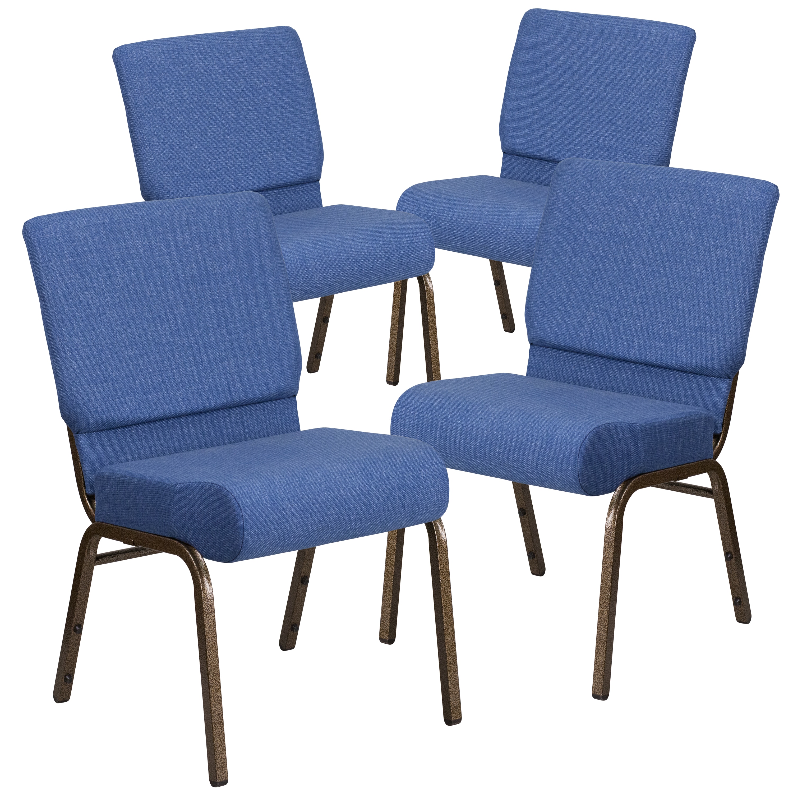 Flash Furniture 889142080640 4 Pack HERCULES Series 21-in W Stacking Church Chair in Blue Fabric - Gold Vein Frame