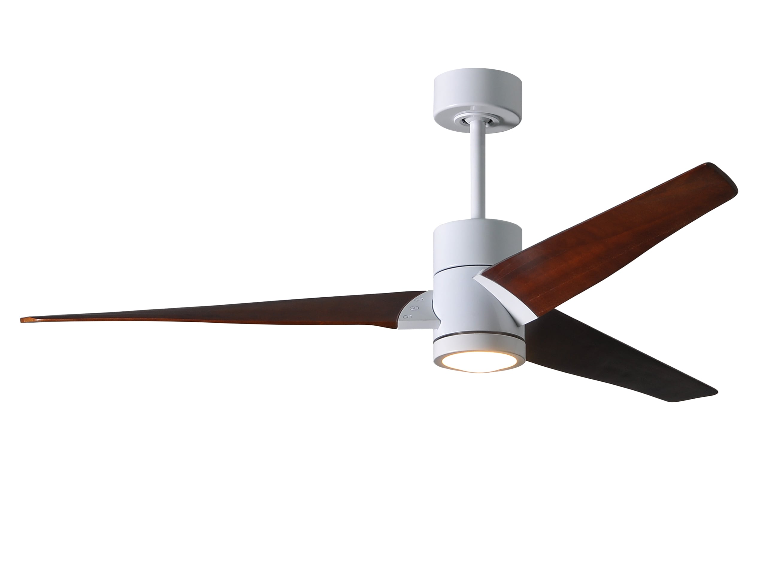 Matthews Fan Company SJ-WH-WN-60 Super Janet 60-in Color-Changing Integrated LED Outdoor Gloss White with Walnut Tone Blades Ceiling Fan With Light - Remote Included ( 3 -Blade )