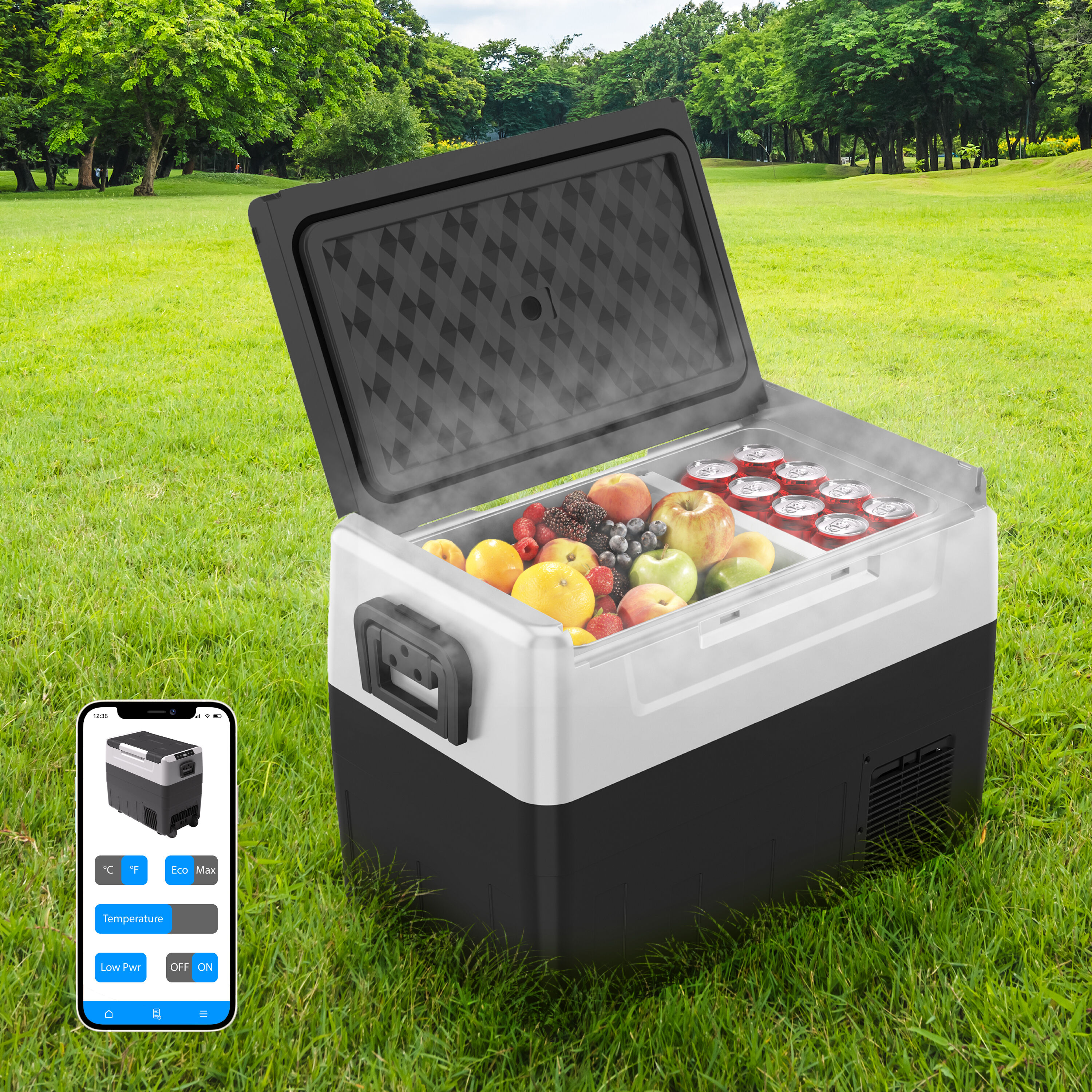 Ivation Blue 45L Portable Electric Cooler & Warmer for Camping - Beverage  Cooler, Spacious Storage, Heats up to 130°F, Cools down to 40°F, DC & AC